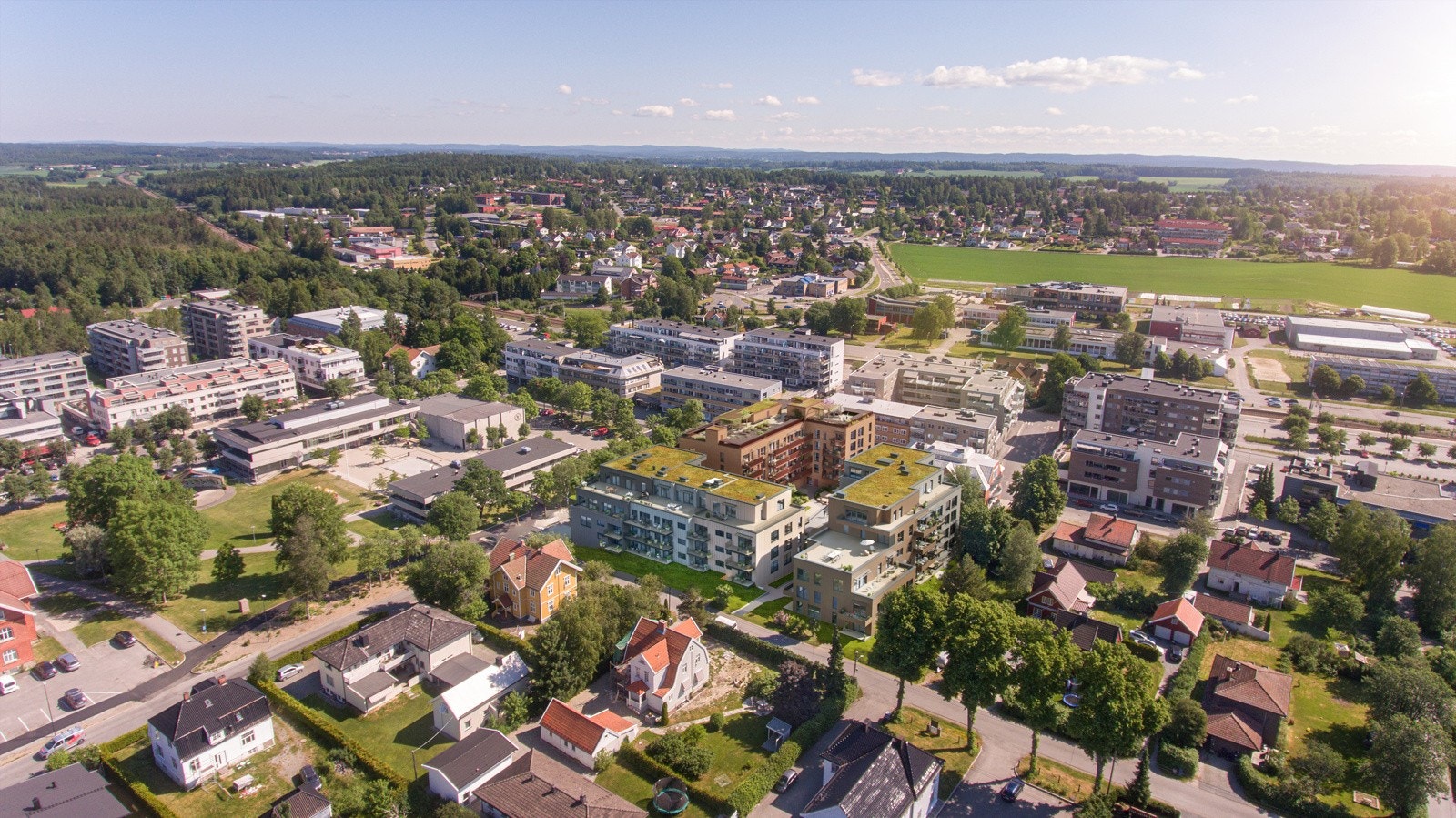 Sentrumshagene og Ås sentrum sett fra fugleperspektiv. Illustrasjon, avvik kan forekomme. Galleribilde