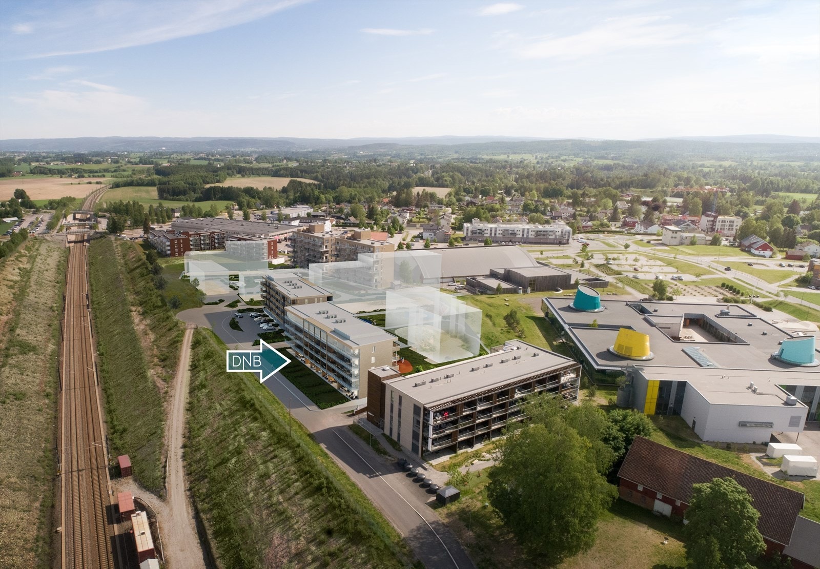Stasjonen ligger sentralt på Råholt, med 7-8 min gange til togstasjon (Stasjonen heter Eidsvoll Verk. Galleribilde
