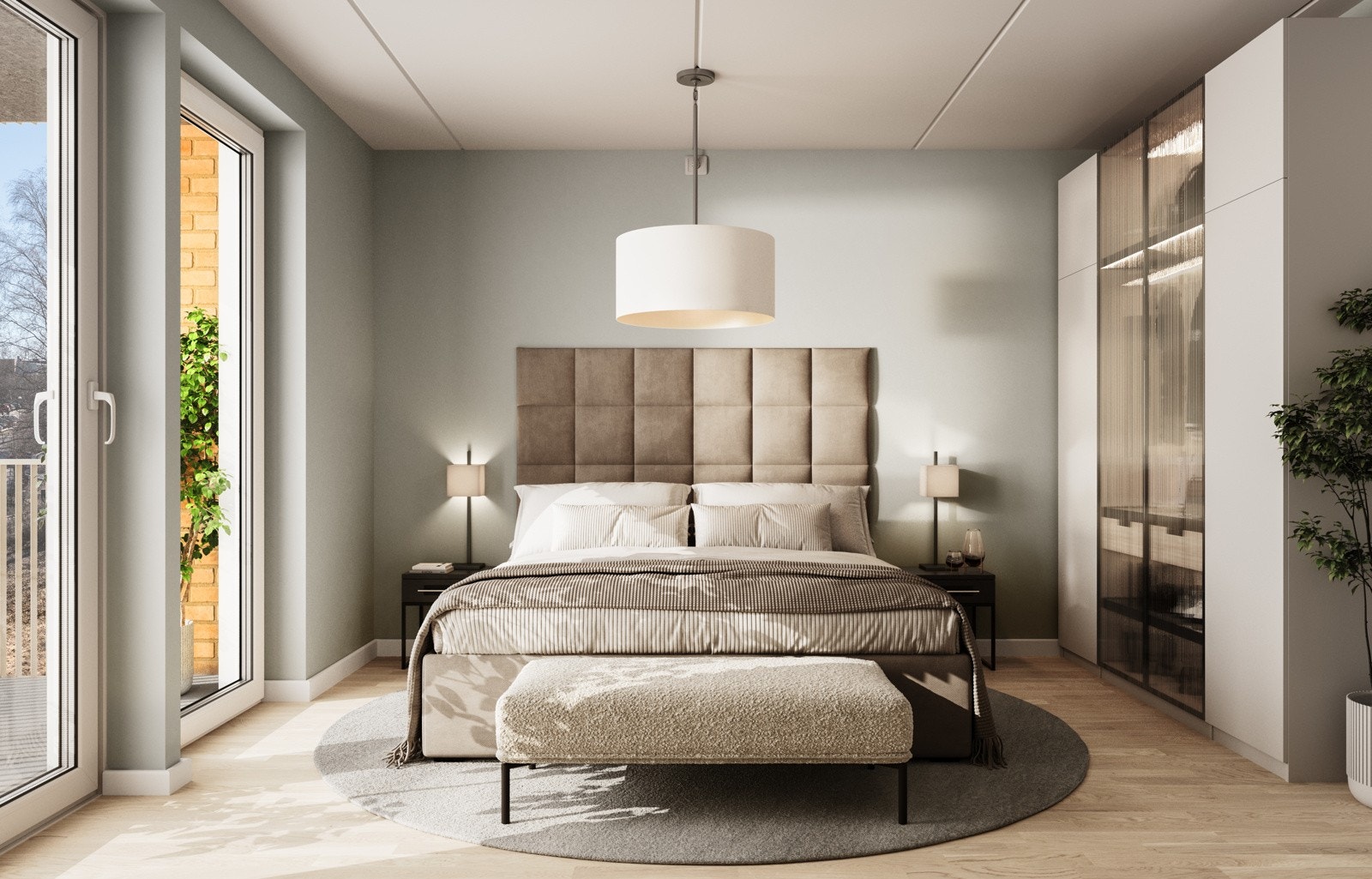 Sov godt i splitter nytt soverom! Flere av leilighetene har tilgang til balkong direkte fra soverommet. Galleribilde