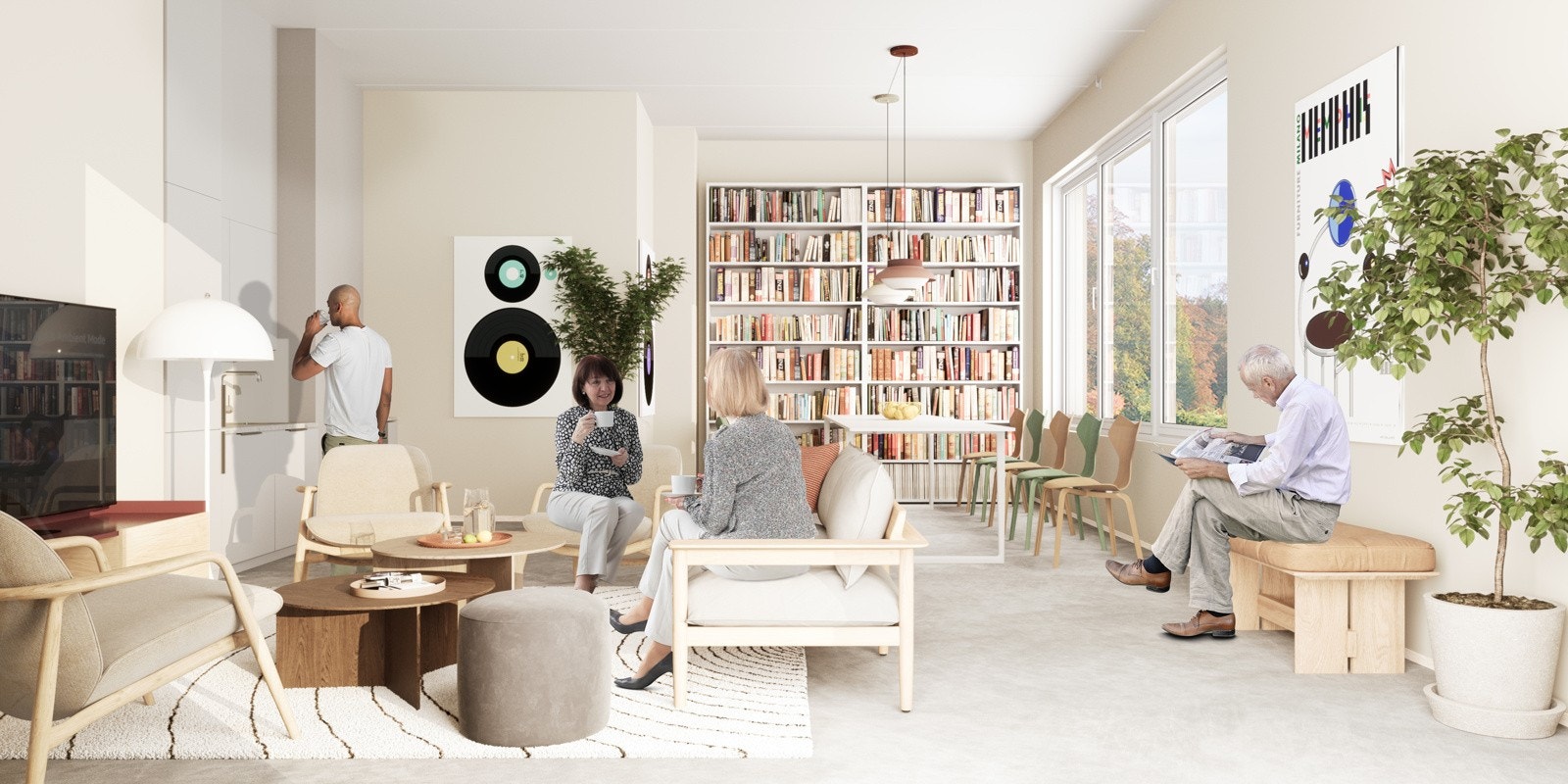 Mer enn bare en leilighet! I fellesstua kan du ta en kopp kaffe, møte naboer eller venner, bli med på aktiviteter eller arrangere selskaper. Galleribilde