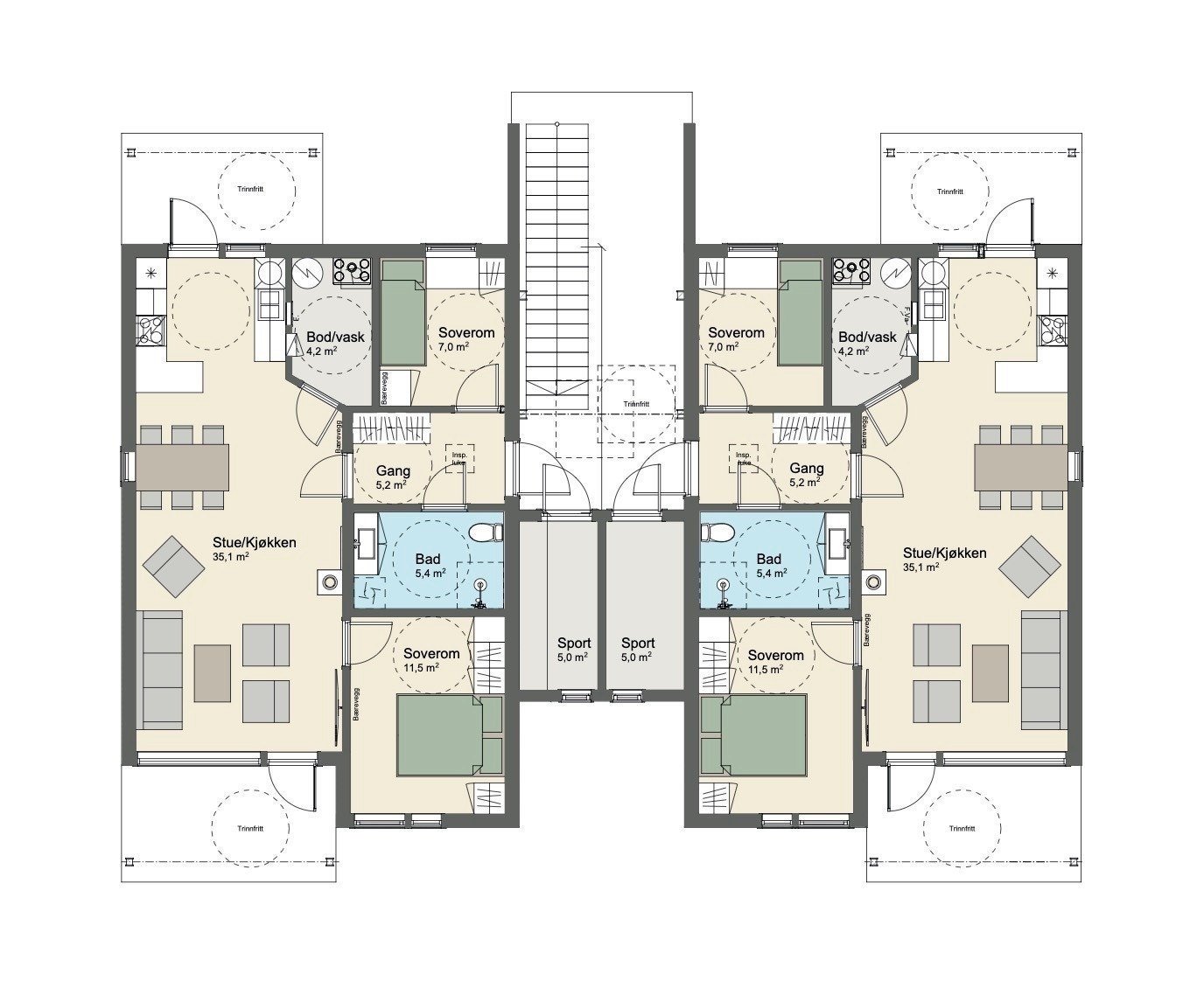 Planløsning - 1.etg i firemannsbolig Galleribilde