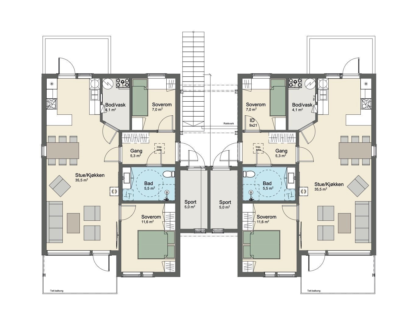 Planløsning - 2.etg i firemannsbolig Galleribilde