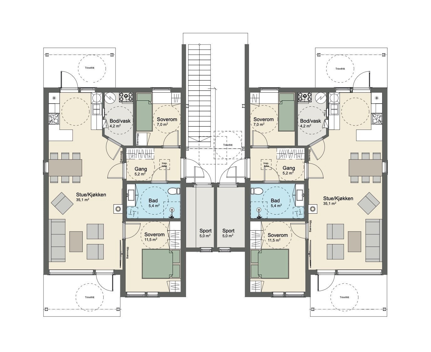 Planløsning - 1.etg i firemannsbolig Galleribilde
