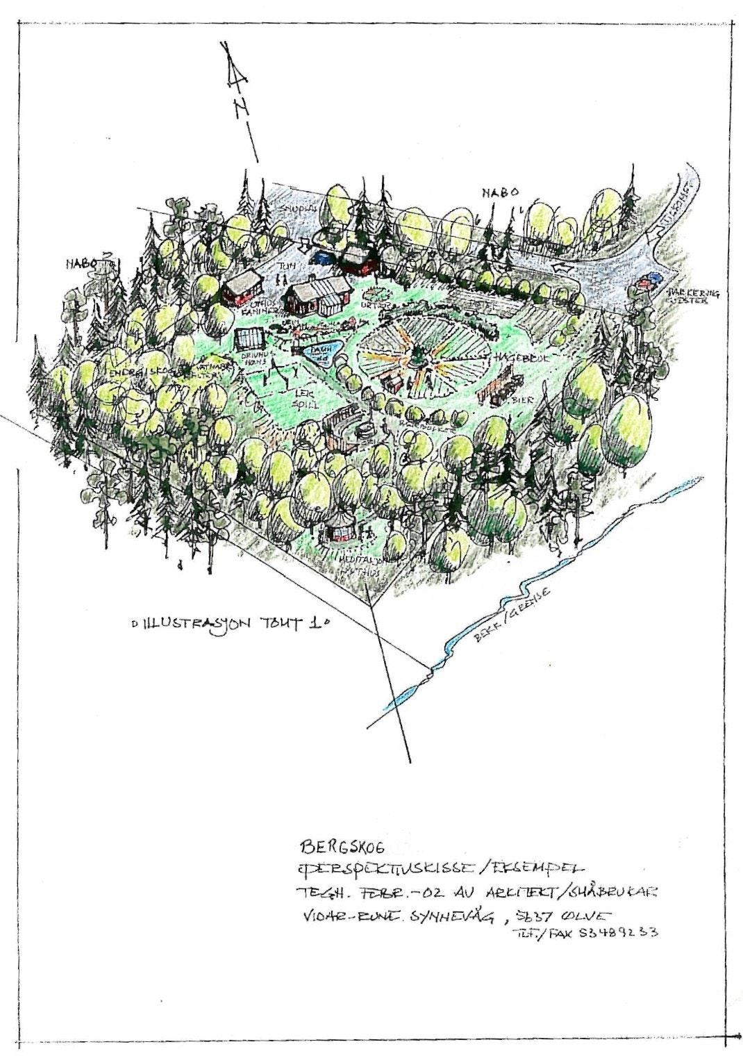 Illustrasjon: Slik kan en tomt på Bergskog tenkes tatt i bruk. Galleribilde