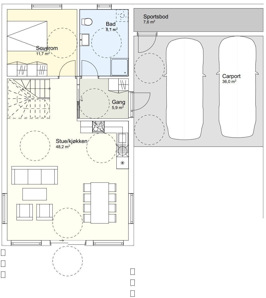 Boligens planskisse 1. etasje Galleribilde