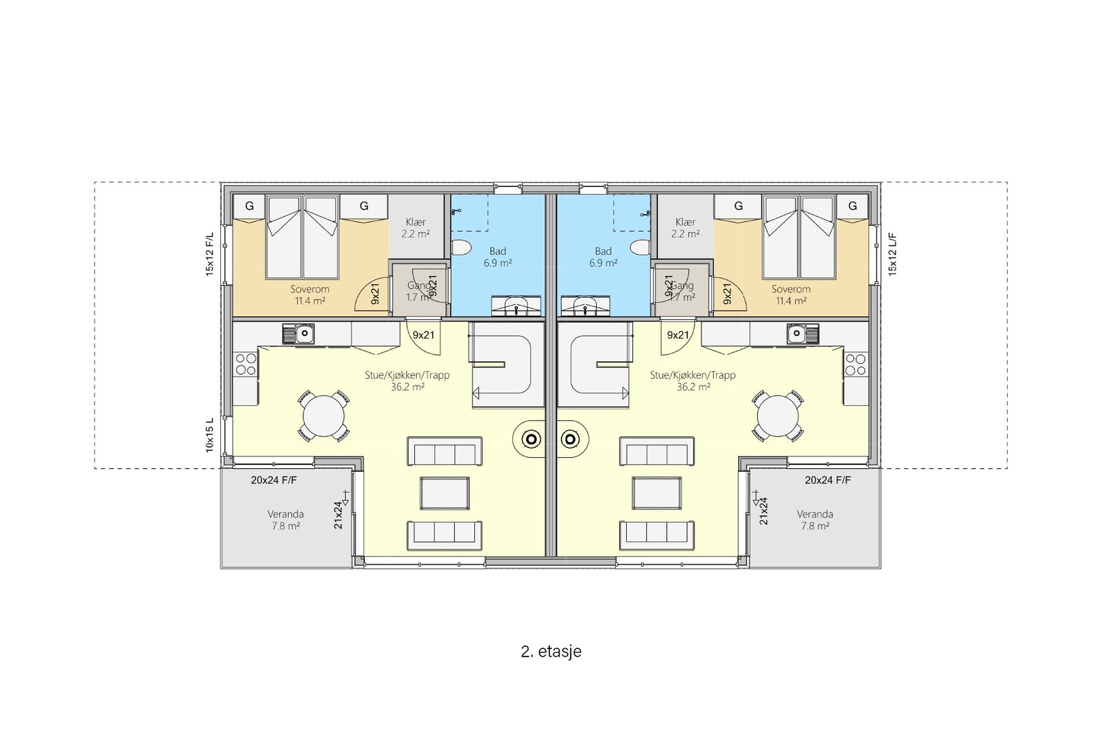 Planløsning 2-mannsbolig, 2. etasje Galleribilde
