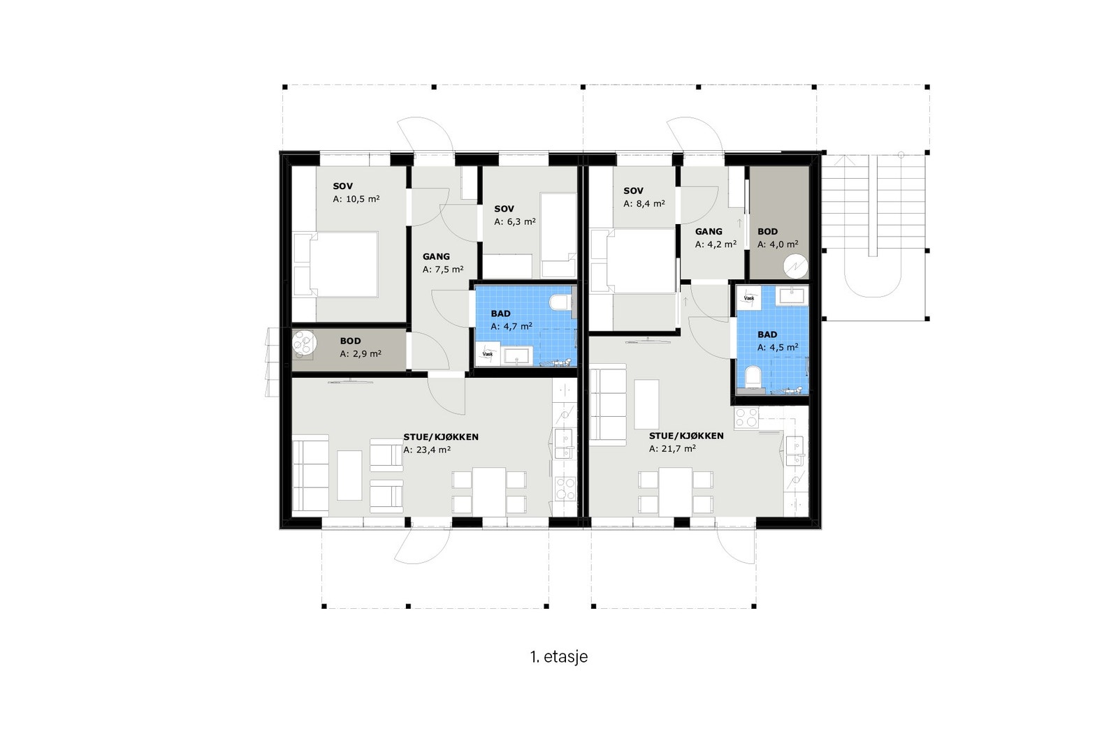 Planløsning 4-mannsbolig H01, 1. etasje Galleribilde