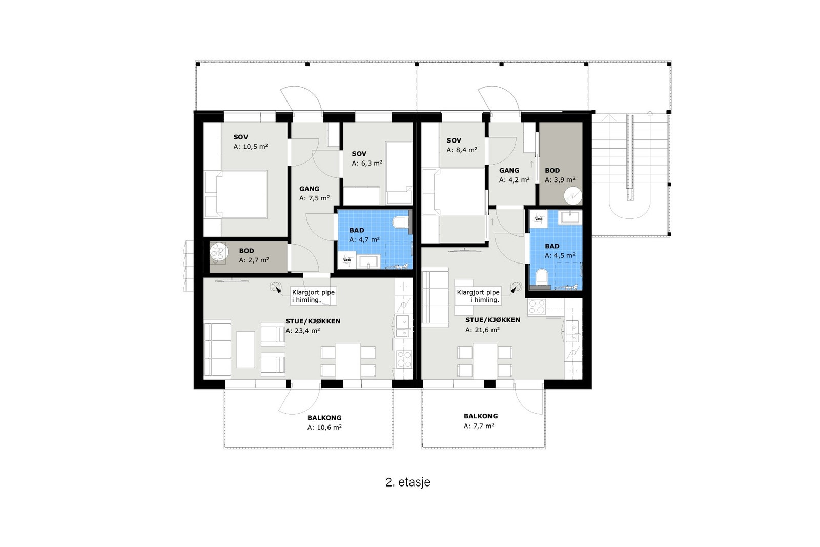 Planløsning 4-mannsbolig H01, 2. etasje Galleribilde
