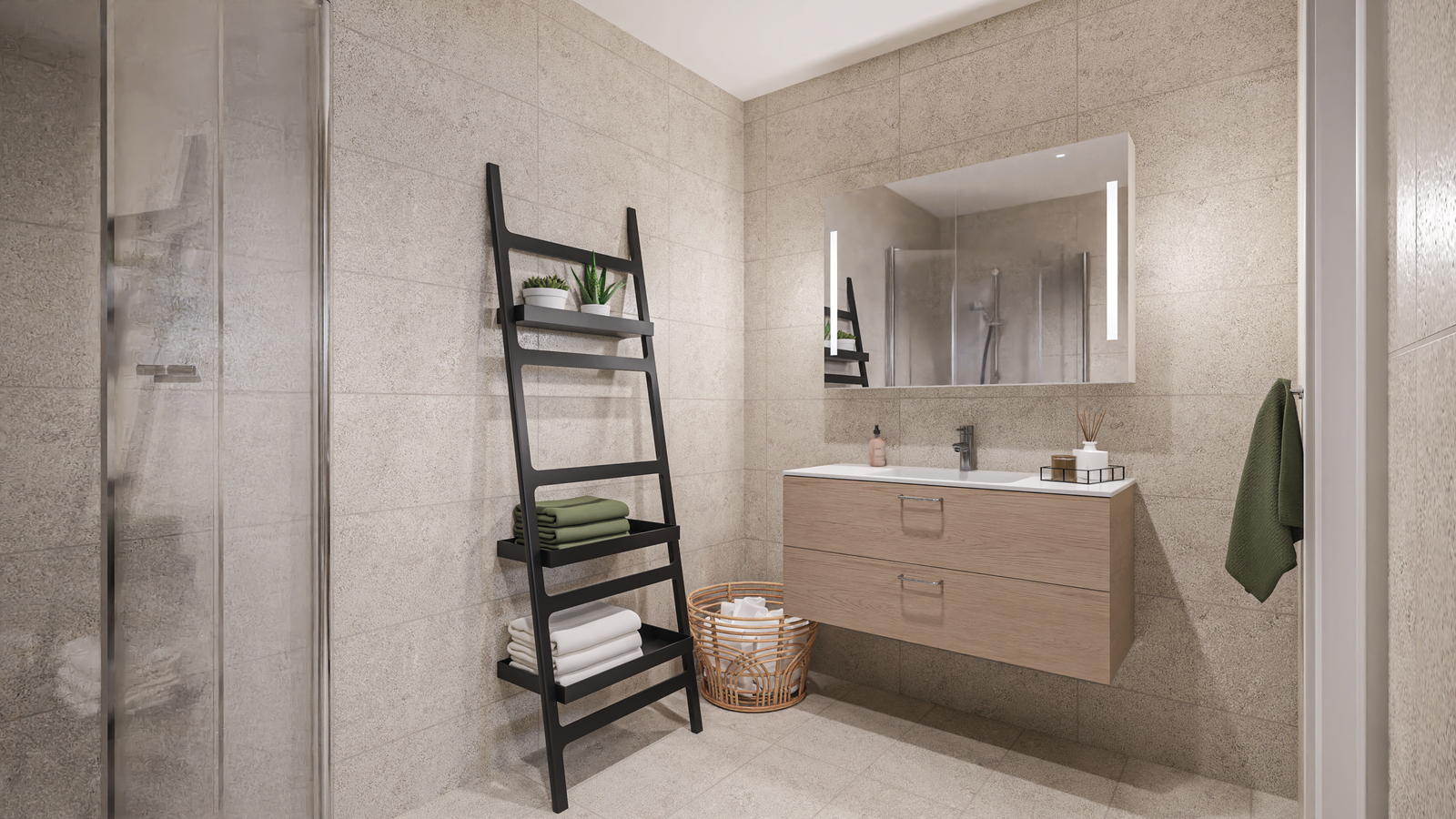 Baderomsinnredning med eikedetaljer Galleribilde