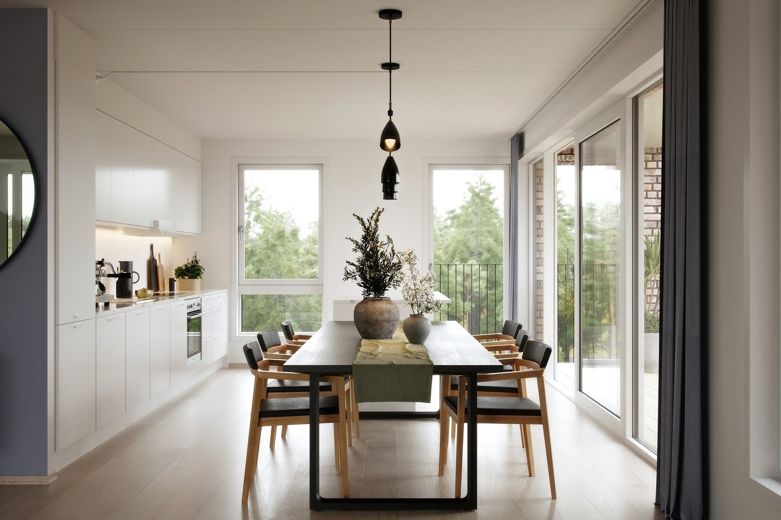 Lyse leiligheter med store vindusflater. Illustrasjon fra 4-roms leilighet. Galleribilde