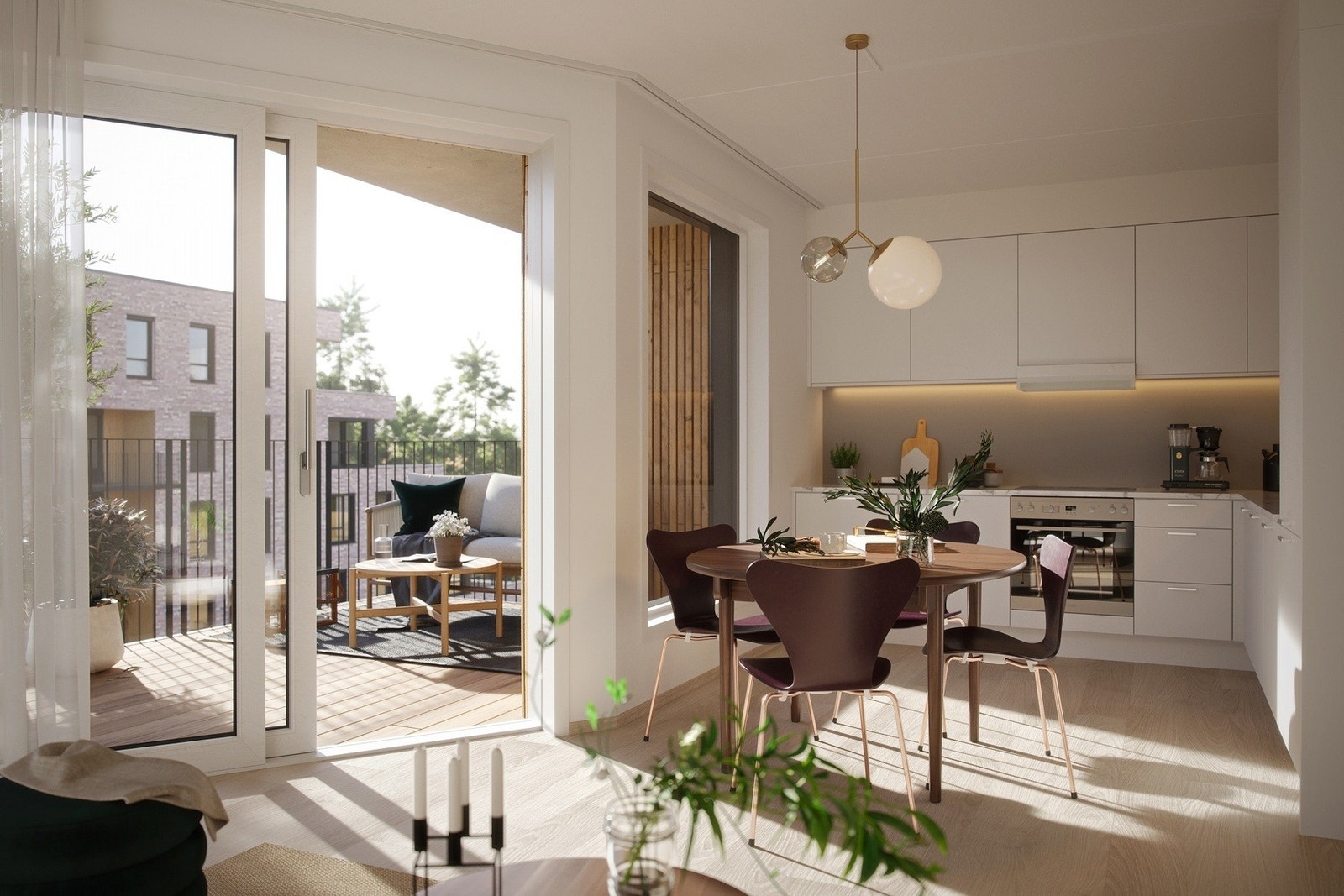 Valgmulighet mellom 3 ulike stilretninger på kjøkken kostnadsfritt. Illustrasjon fra 3-roms leilighet. Galleribilde