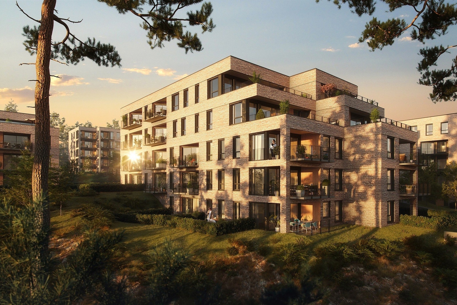 Illustrasjon av hus G som ferdigstilles i september. Kun en ledig leilighet her. Galleribilde