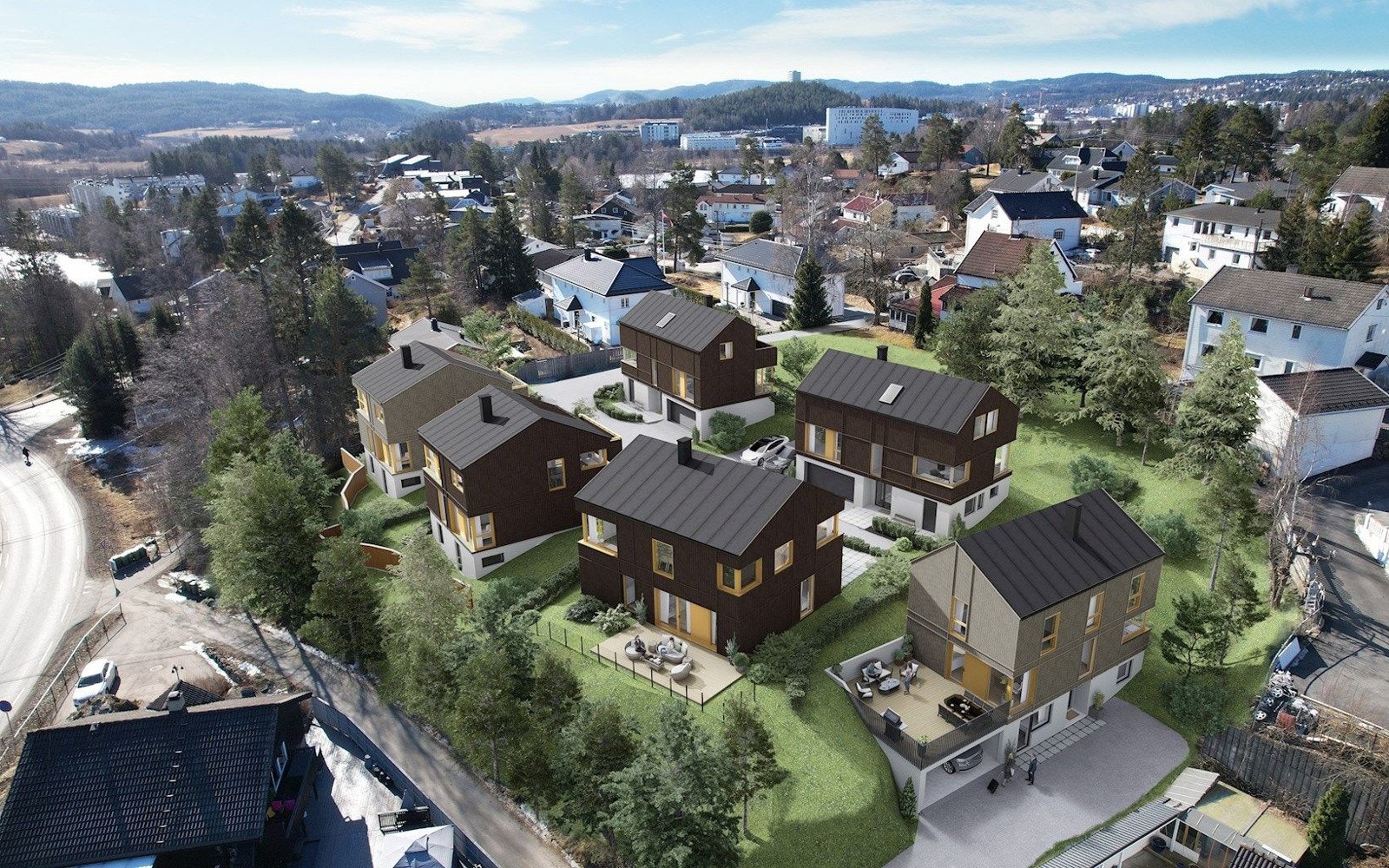 Prosjektet består av totalt 6 store og stilfulle familieboliger. Hver bolig får eksklusiv bruksrett til et hageområde. Galleribilde