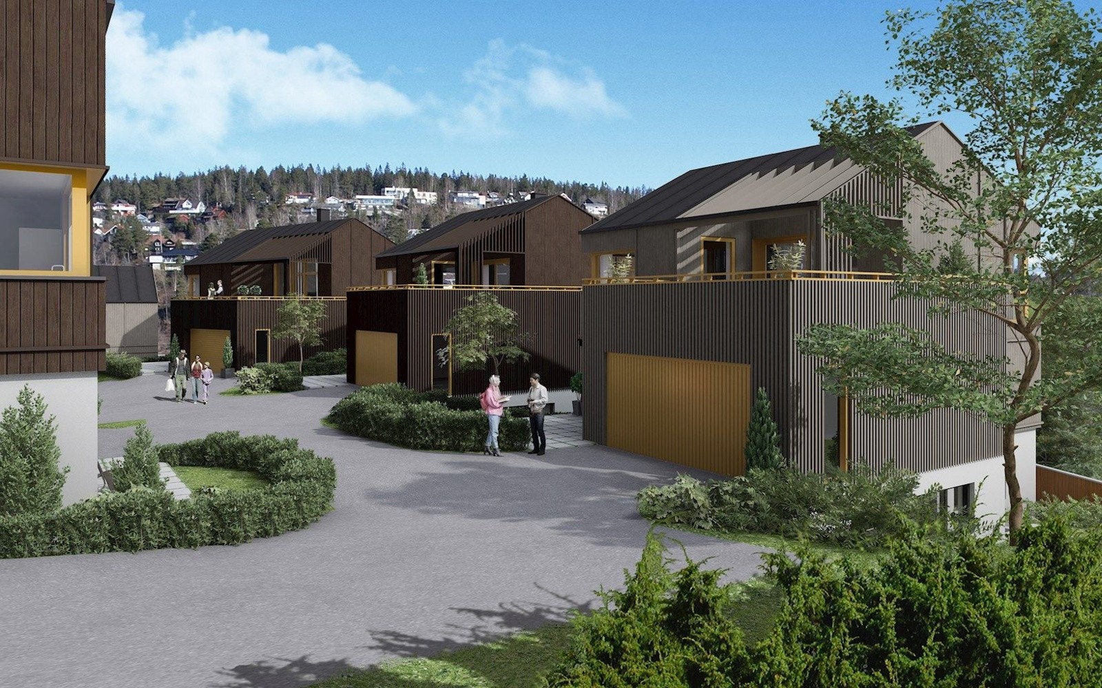 Fjellveien 68A-D får felles innkjøring via eget tun, mens 45C får egen vei med innkjøring fra Marcus. Galleribilde