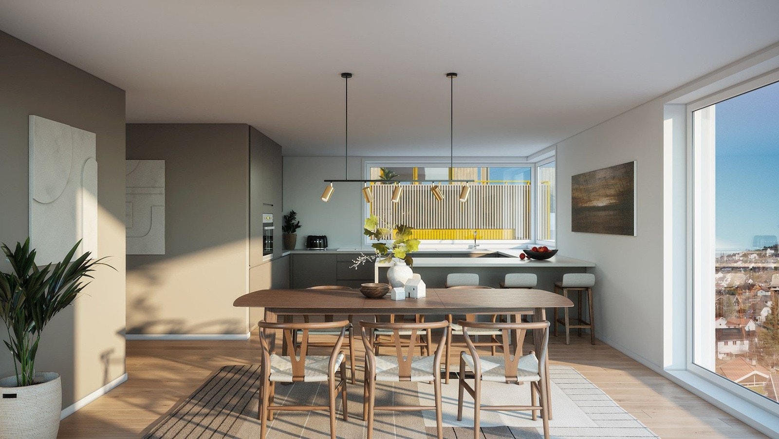 Dette gjør kjøkkenet til et sted for både arbeid og hygge. Her kan man lage mat samtidig som man underholder gjestene ? perfekt for en moderne livsstil. Kunstnerisk illustrasjon, avvik kan forekomme. Galleribilde