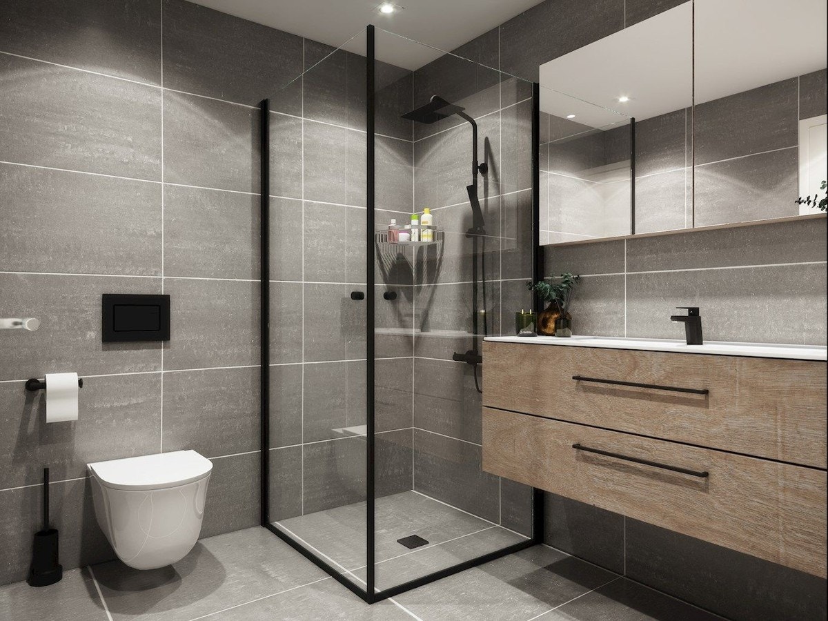 Det leveres to servanter der dette er tegnet inn i plantegningen samt dusjhjørne av herdet glass. Kunstnerisk illustrasjon, avvik kan forekomme. Galleribilde