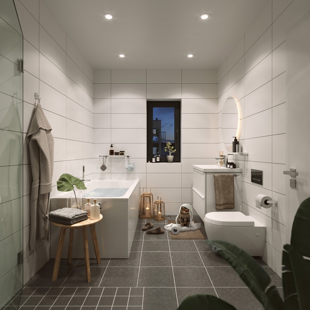 Flotte flislagte bad med god standard. Badekar kan leveres som tilvalg. Hus 76-77 Galleribilde