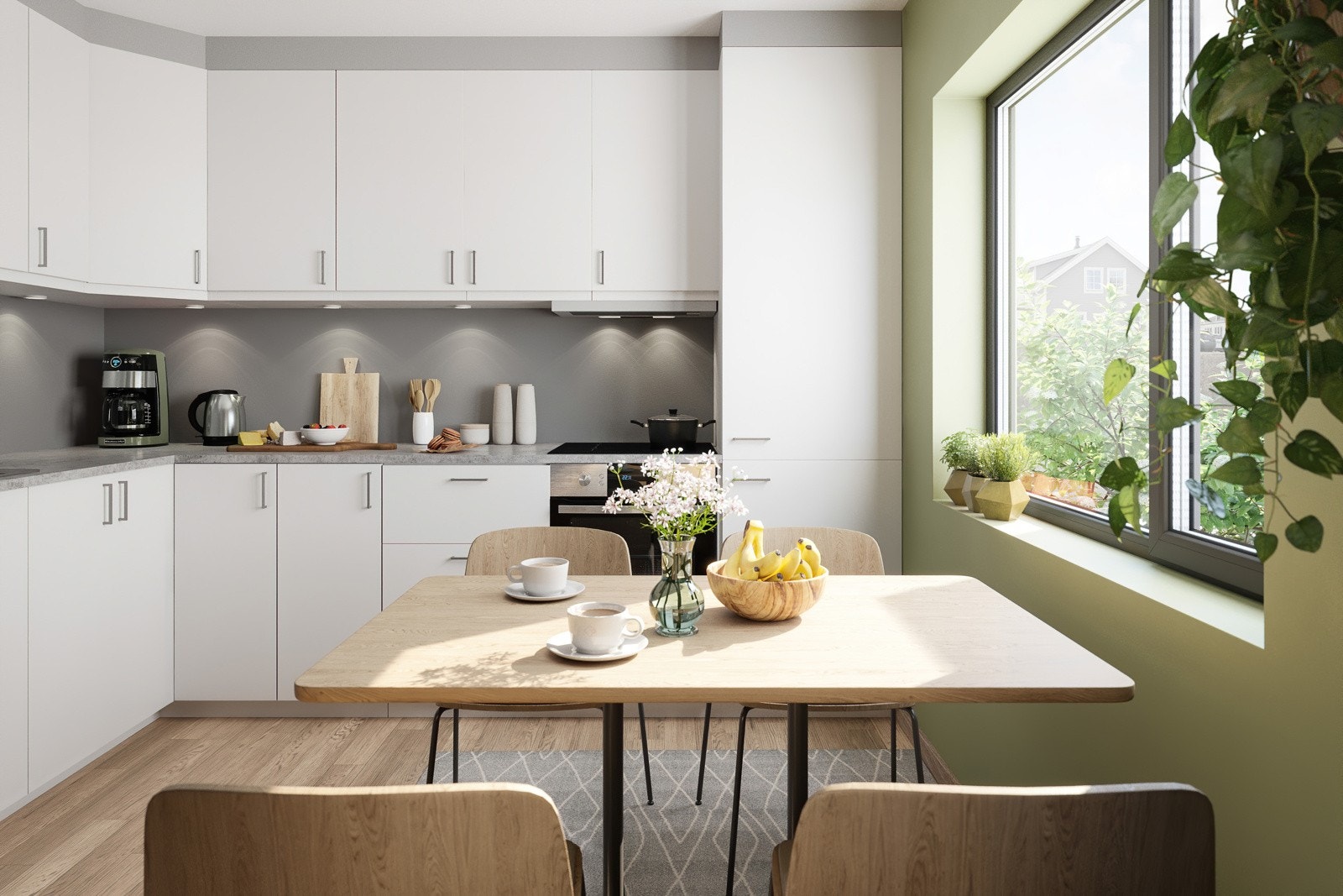 Kjøkken leveres av kvalitetsleverandøren HTH komplett med hvitevarer Galleribilde