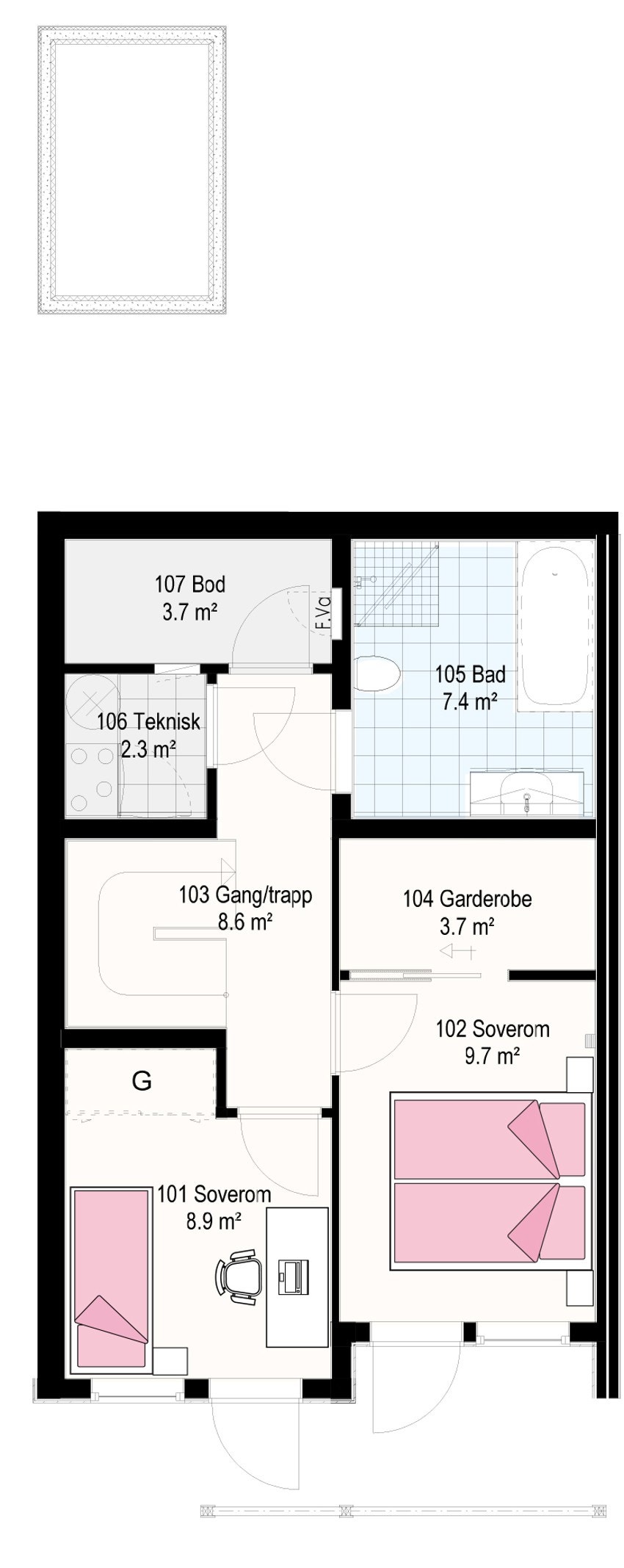 Hus 71, 73 og 75 plan 1 (Totak) Galleribilde