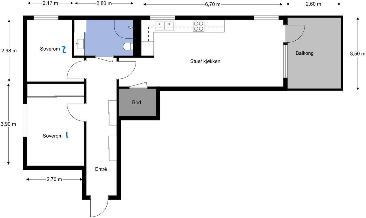 Planskisse over leiligheten Galleribilde