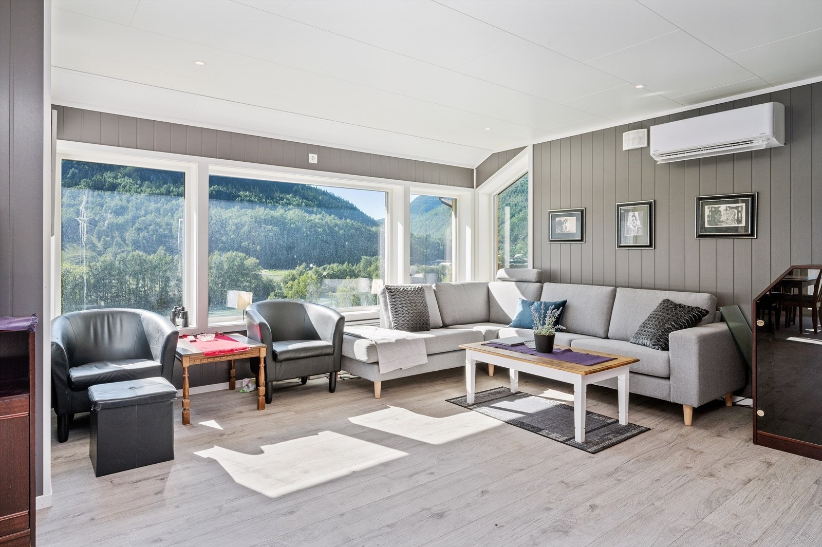 Stuen har store vindusfalter som gir masse lys inn. Galleribilde