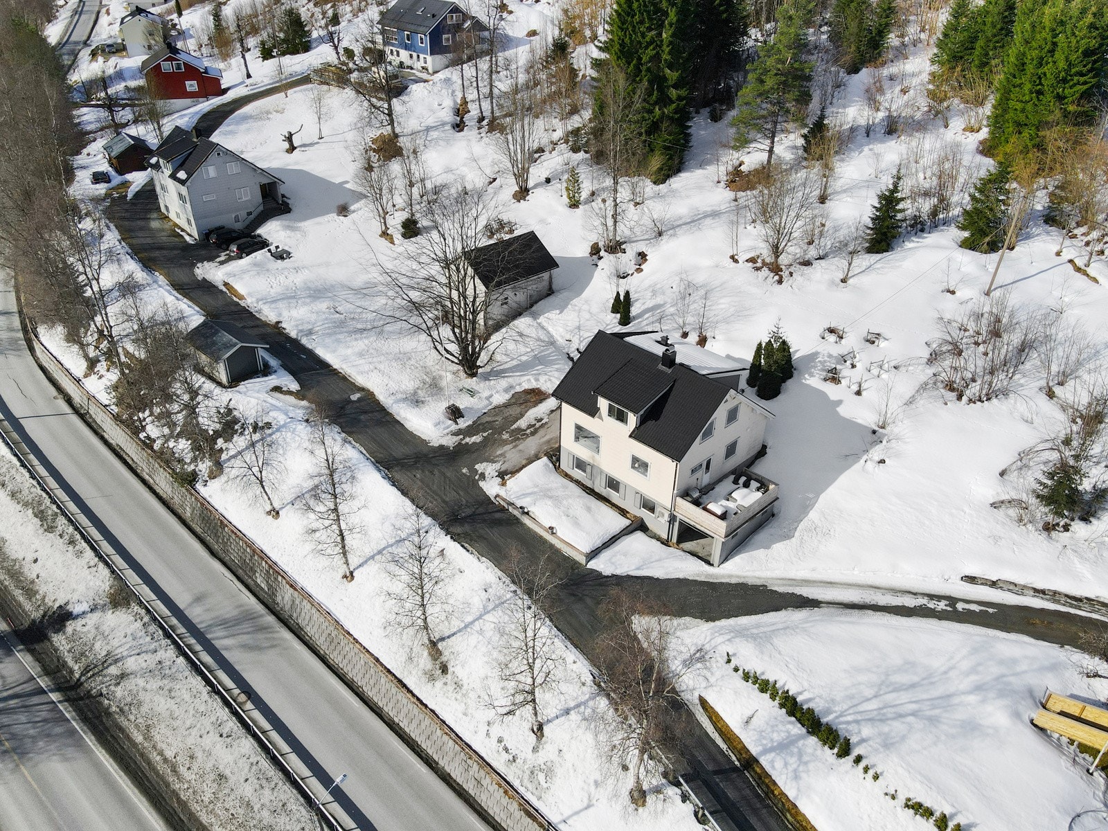 Tomten er på over 7,2 mål, der ca. 5,2 mål er markert som skogsareal Galleribilde