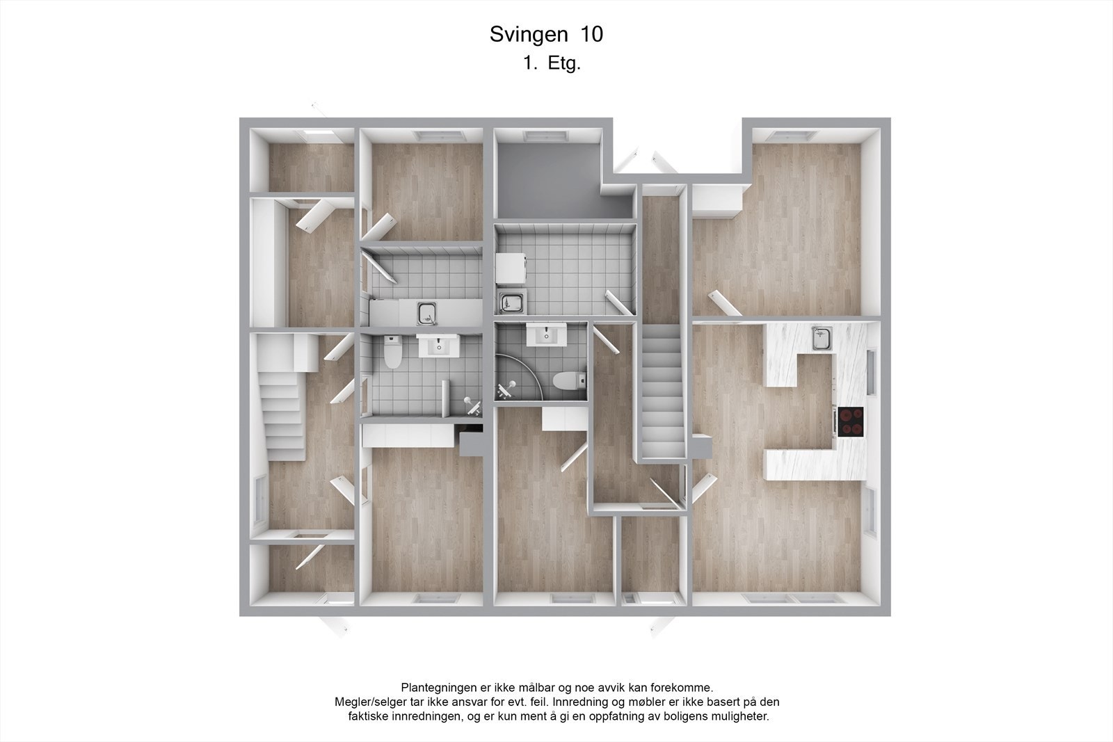 Planskisse 3D for 1.etasje for både 10A og 10B. Galleribilde