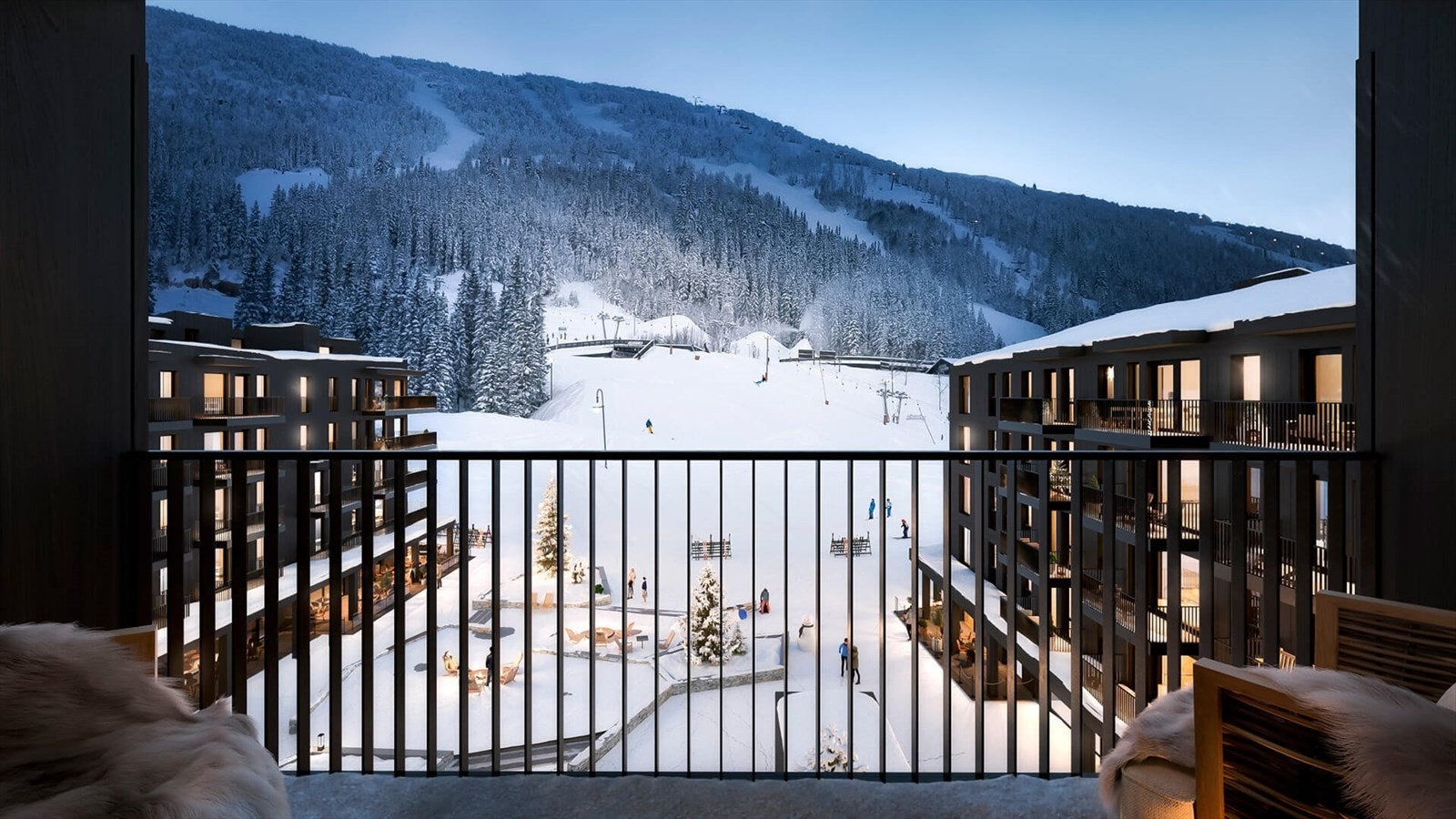 Generell illustrasjoner viser utsikt over torget og mot Hemsedal Skisenter. Utsikt avviker fra leilighet B303. Galleribilde