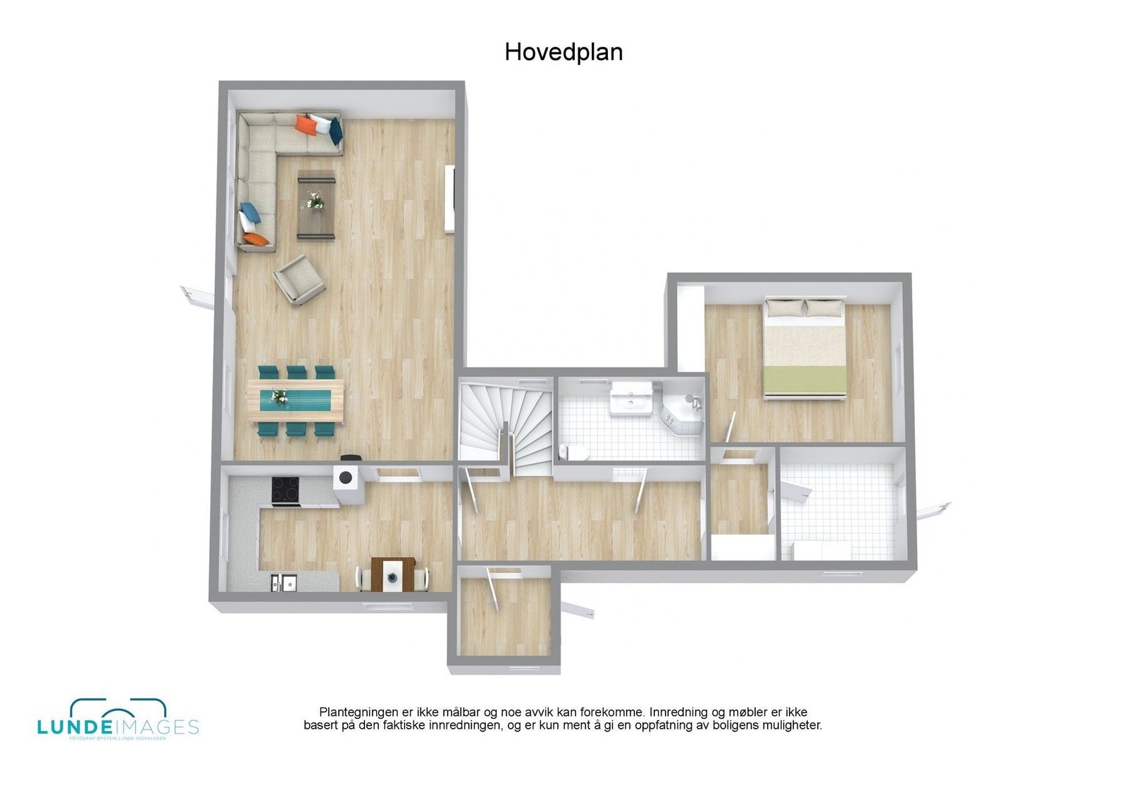 3D plantegning hovedetasje Galleribilde