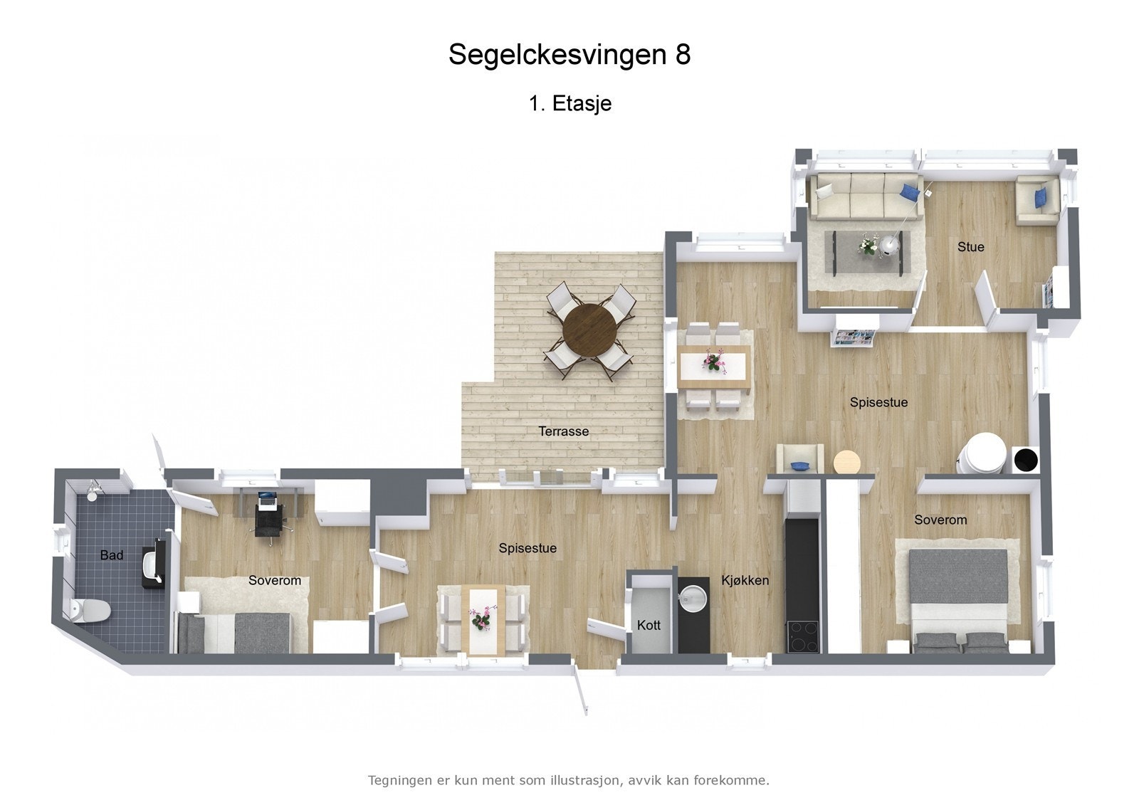 Illustrasjon Segelckesvingen 8 - 3D - 1. Etasje Galleribilde