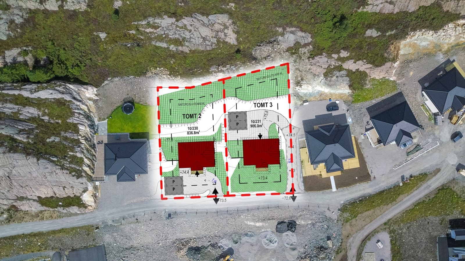 Perspektivbilde av tomtene m/plan Galleribilde