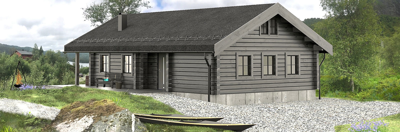 Hyggebu med overbygg ved inngangsparti og med 3+ parkeringsplasser på tomten Galleribilde