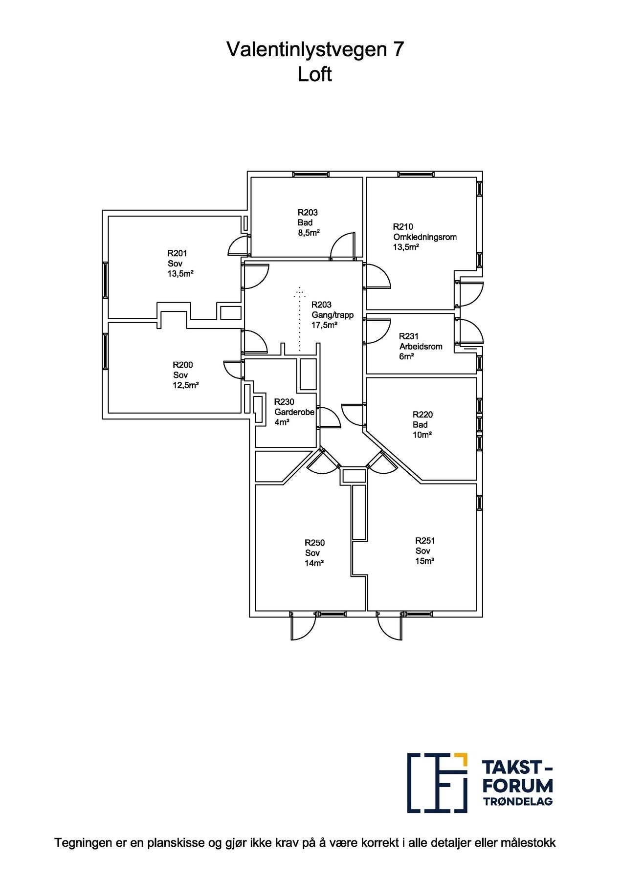 Planskisse 2.etasje utarbeidet av takstmann. Galleribilde