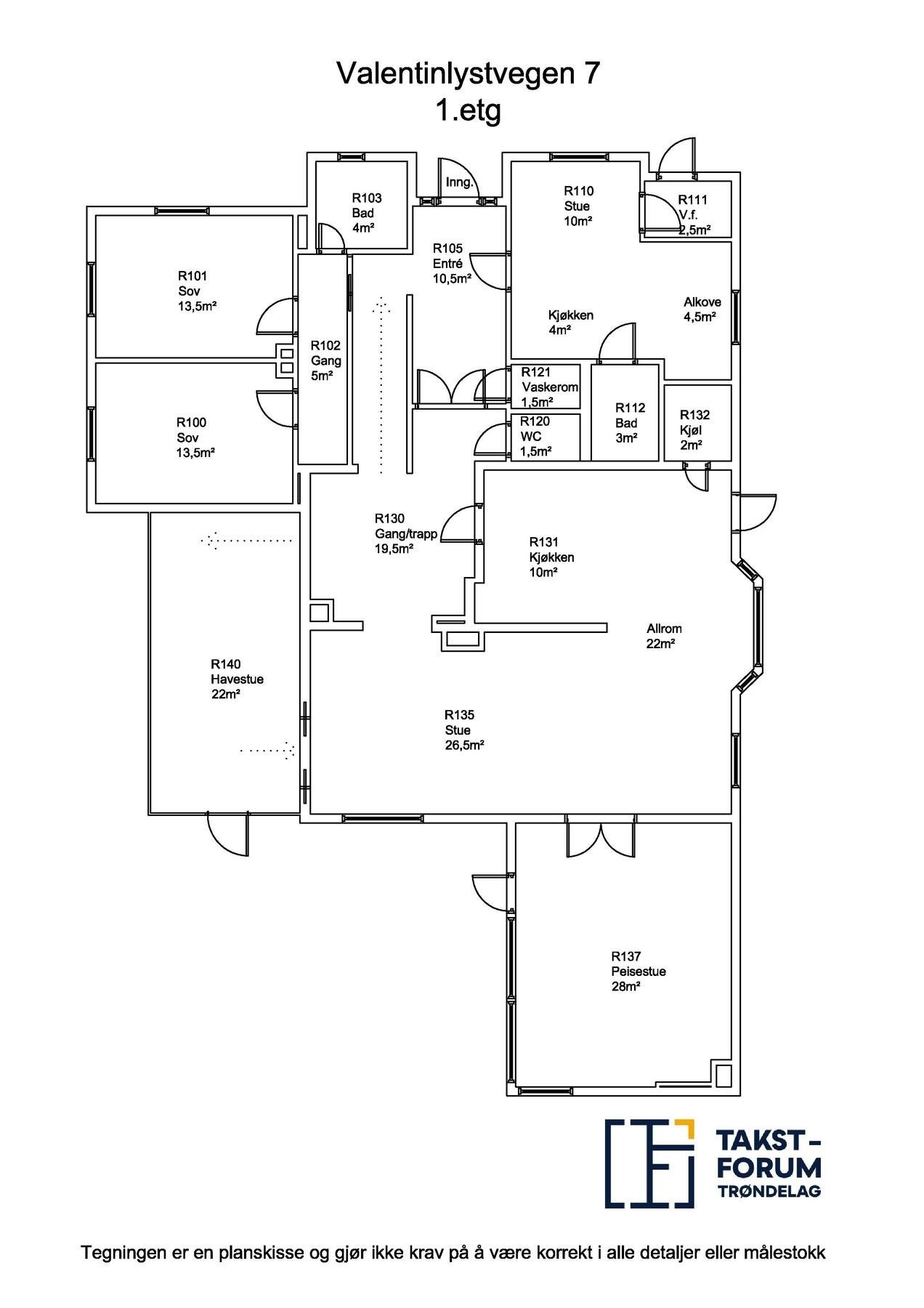 Planskisse 1.etasje utarbeidet av takstmann. Galleribilde