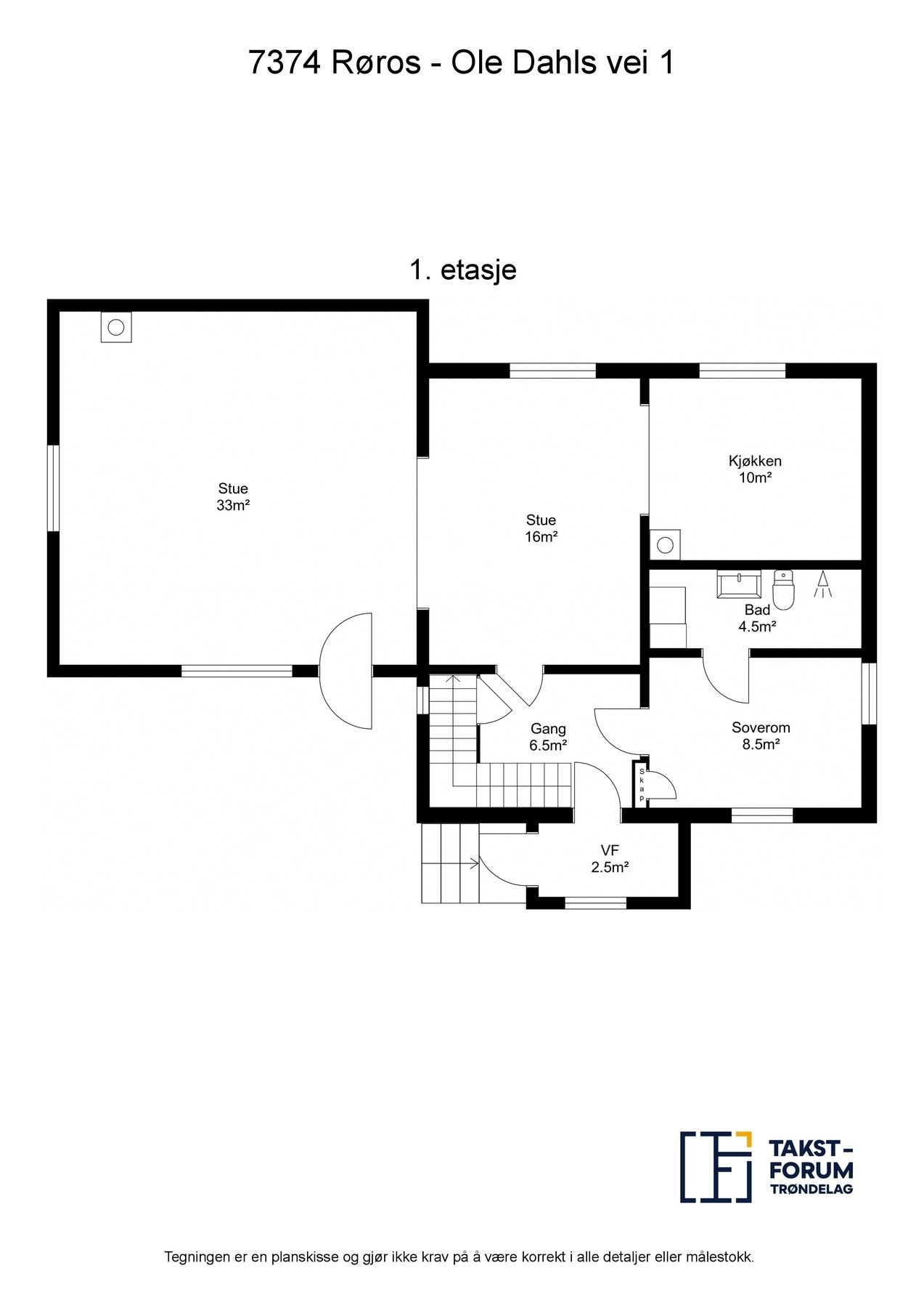 Planskisse med areal - 1. etasje. Galleribilde