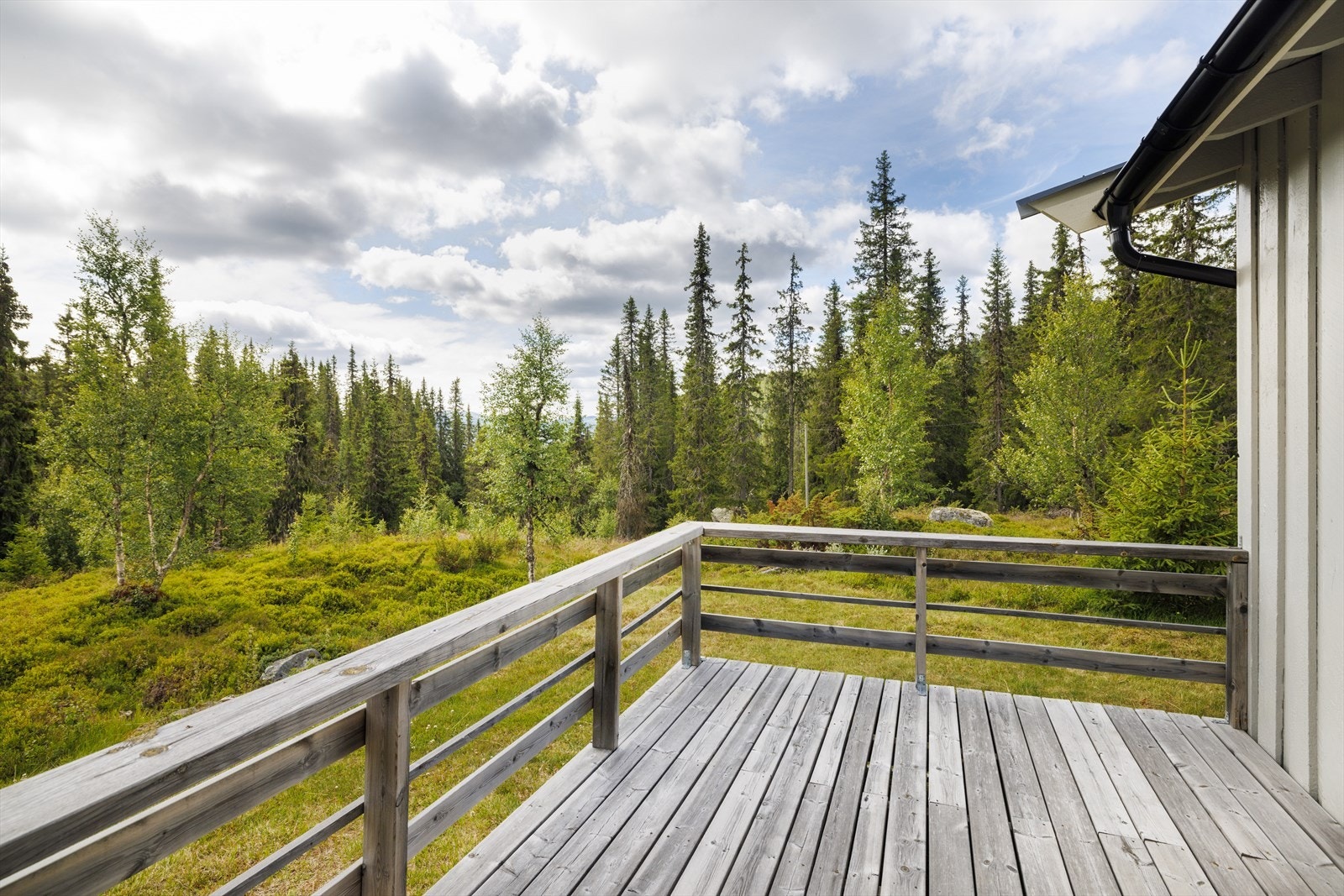 Romslig terrasse i forbindelse med inngangspartiet. Galleribilde