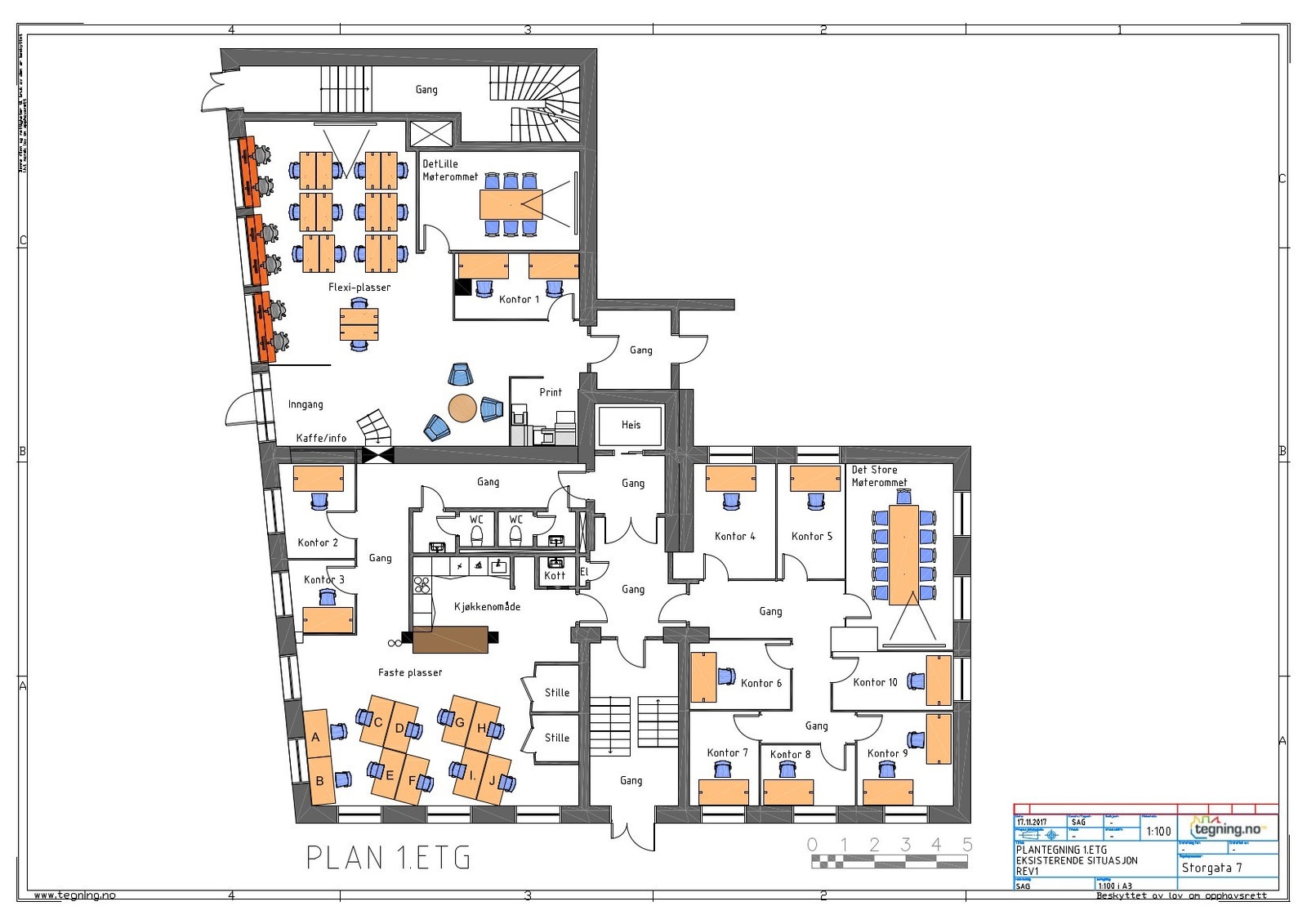 Se planløsningen vår. Felles kjøkken, to møterom og stillerom. Galleribilde
