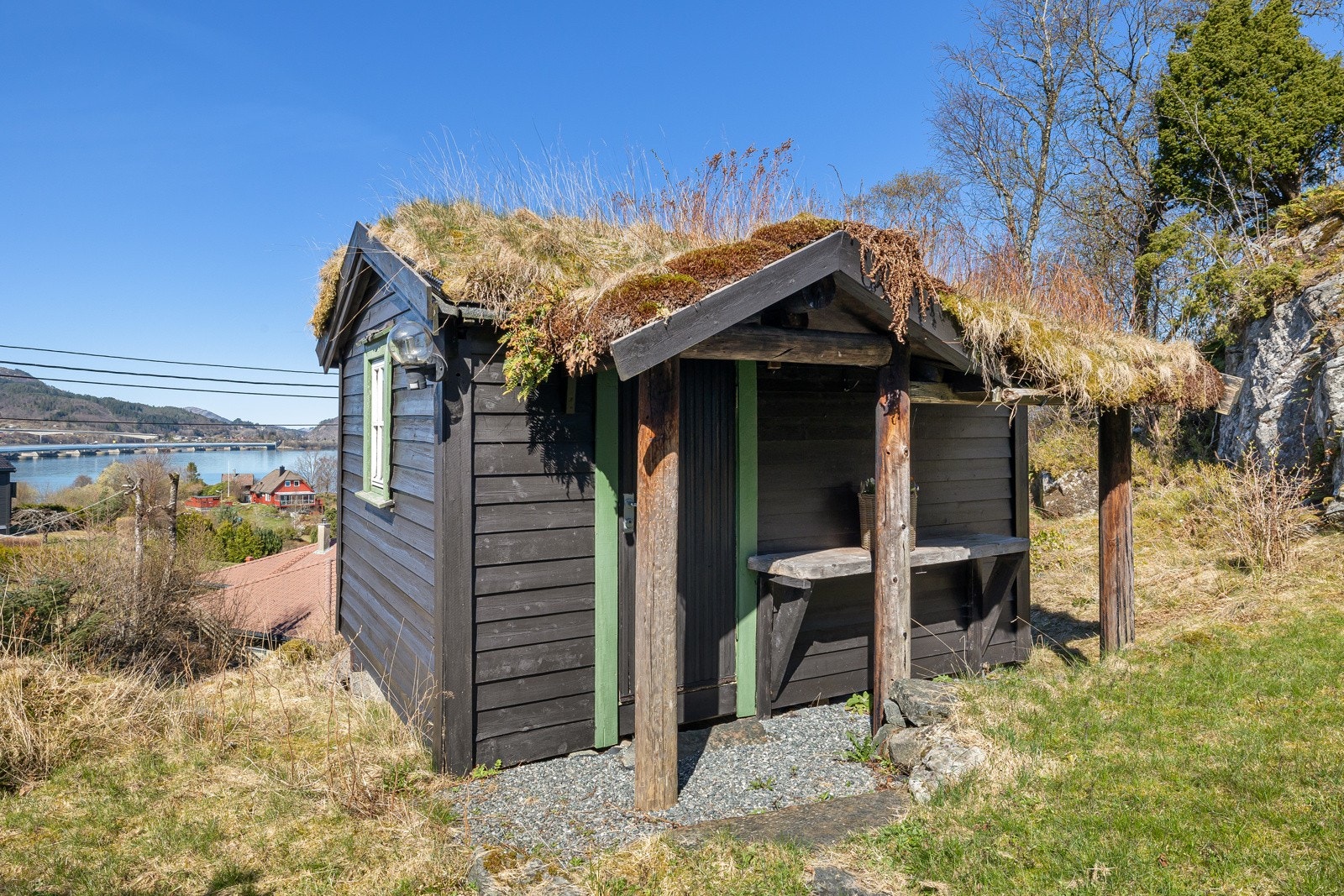 Det er flere småhus rundt om på eiendommen. Annekset/verksted har tidligere vært brukt som gjestehus. Det er innlagt strøm i bygget. Galleribilde