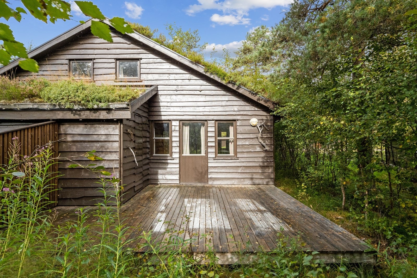 Fra stuesonen er det også adkomst til et hyggelig og skjermet terrasseareal. Her er det god plass til ønskelig utemøblement, og kaffekoppen kan nytes i hytteveggen. Galleribilde