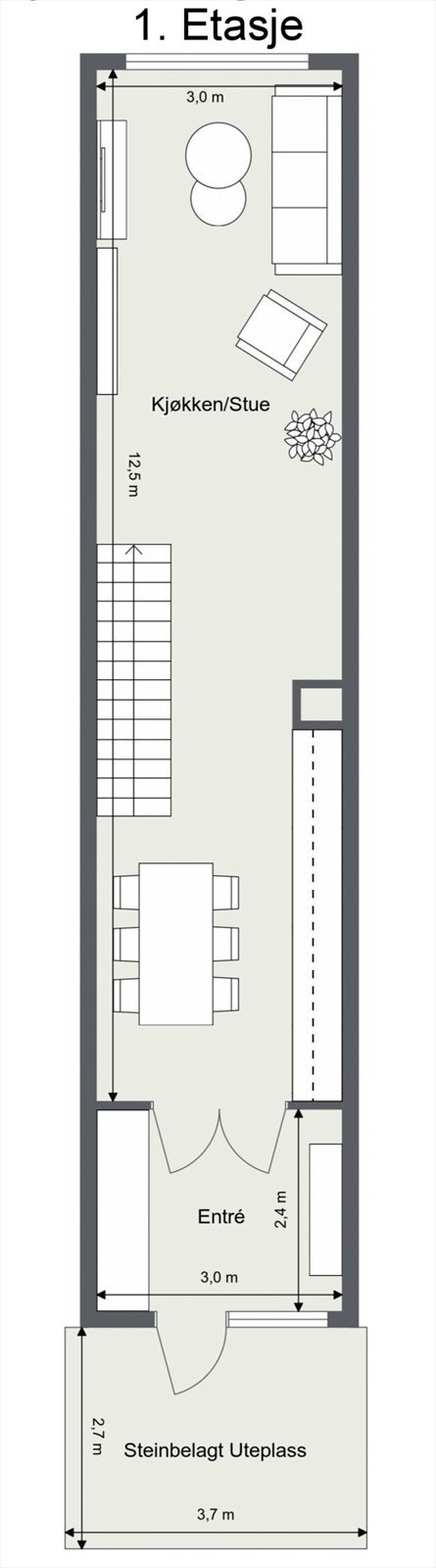 Plantegning 1. etasje - Entré, stue og kjøkken Galleribilde