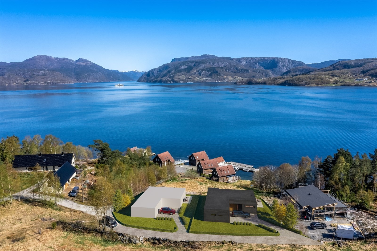 Illustrasjon av bolig tegnet inn på tomten. Man kan velge hvilken av disse 2 man måtte ønske Galleribilde