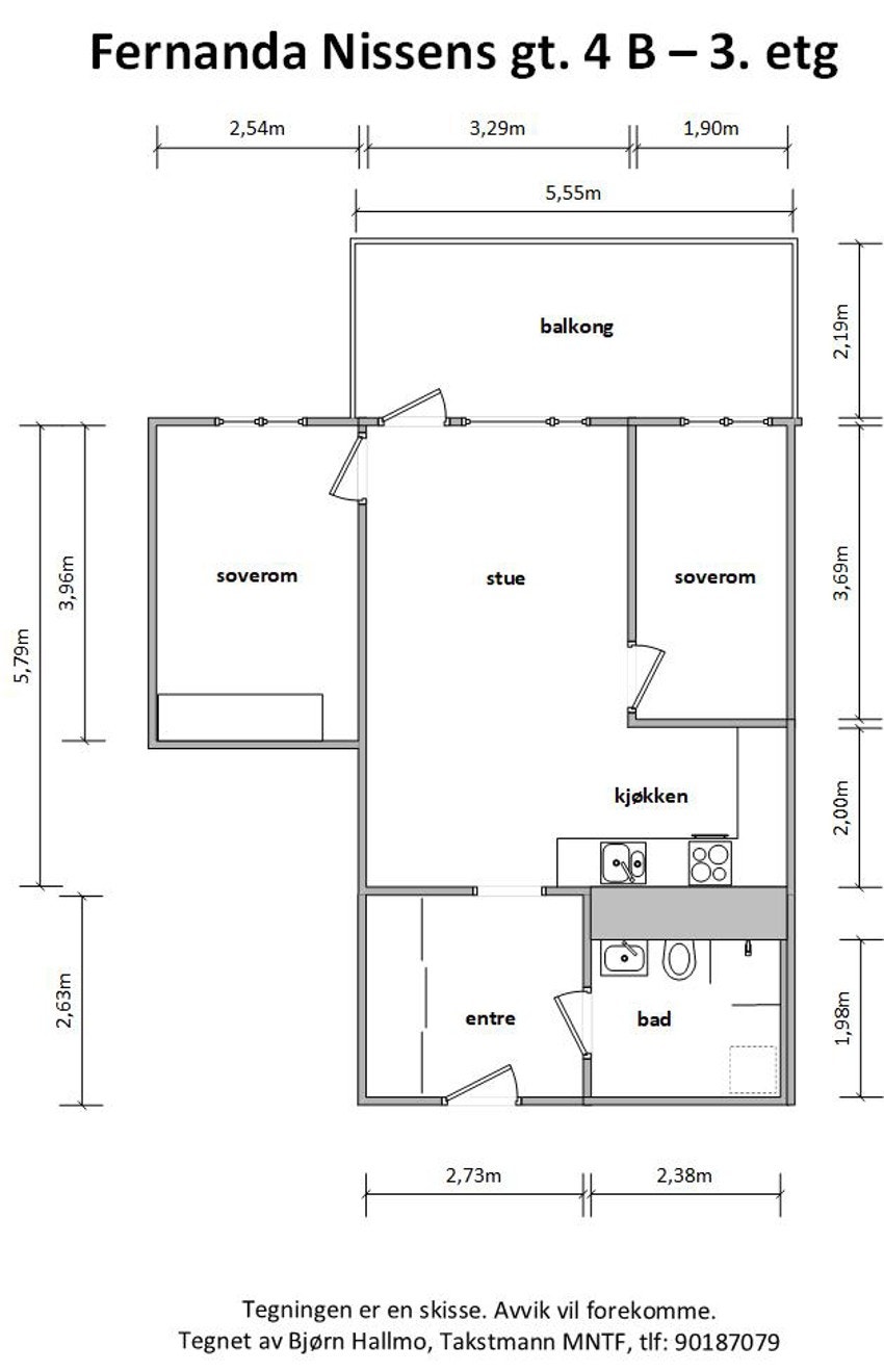 - Plantegning med mål Fernanda Nissens gate 4 B - Galleribilde
