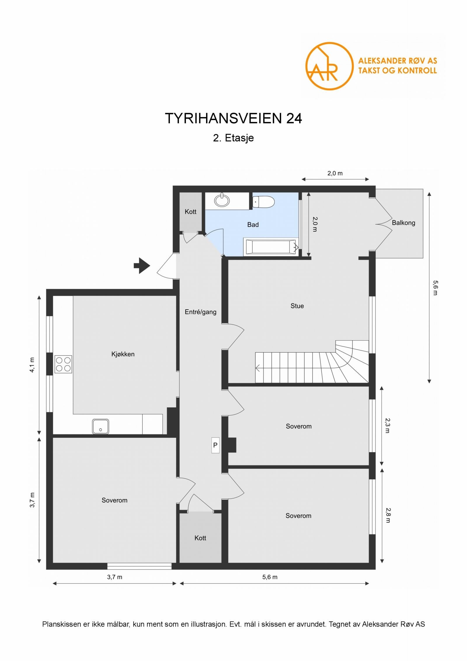 Plantegning 2. etasje Tyrihansveien 24. Galleribilde
