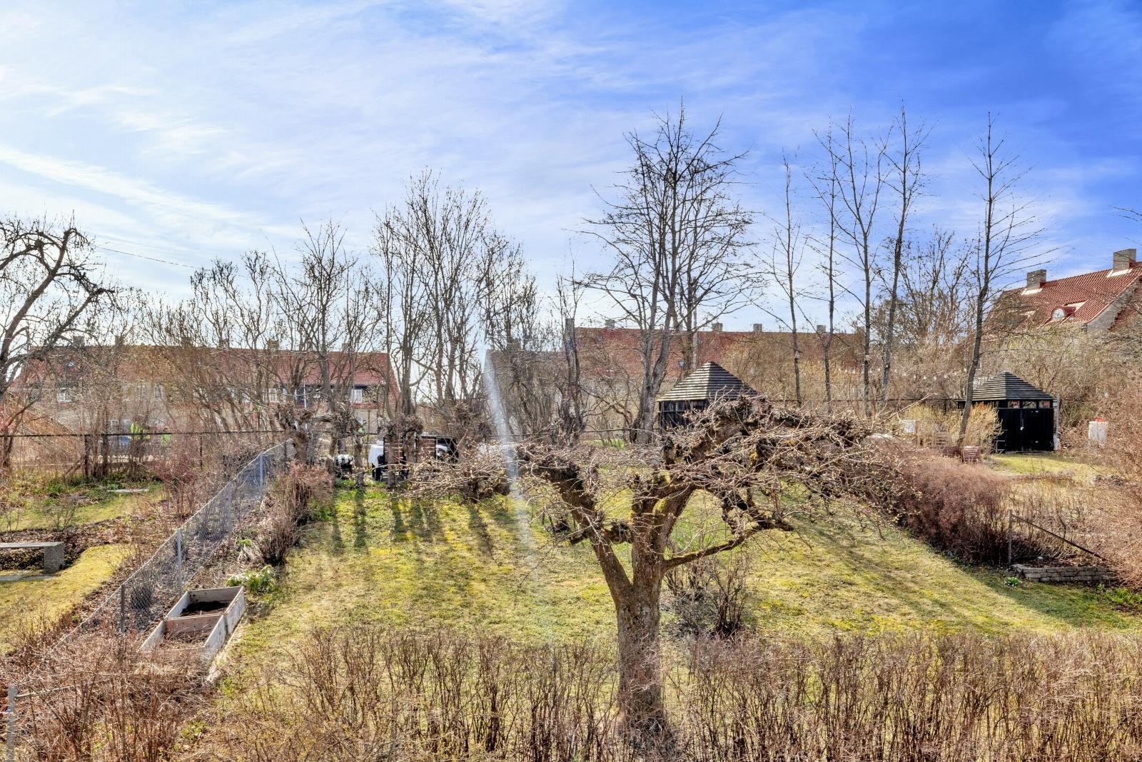 Hageliv: Her er det boltreplass for både liten og stor. Hagen er rikelig beplantet, og blomstrer fra tidlig sommer og gjennom hele sesongen. I hageparsellen er det satt opp en praktisk utebod. Galleribilde