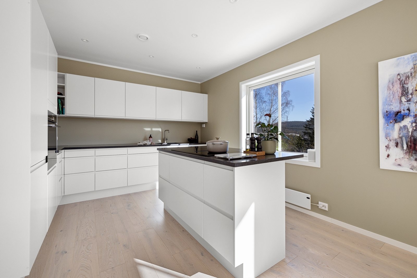 Det er godt med benkeflater for den matglade. Benkeplaten er av stein type Silestone Arden Blue Galleribilde