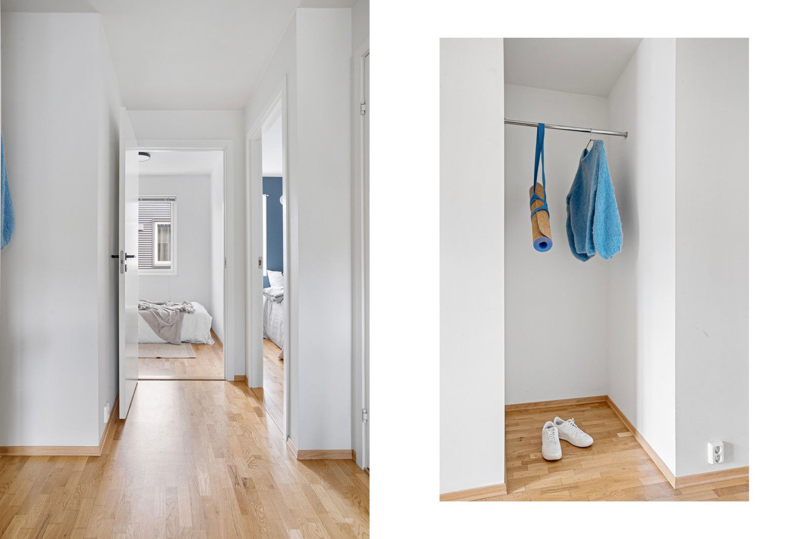 I gangen er det plass for å etablere lekre oppbevaringsløsninger. Leiligheten framstår gjennomgående lys og moderne.