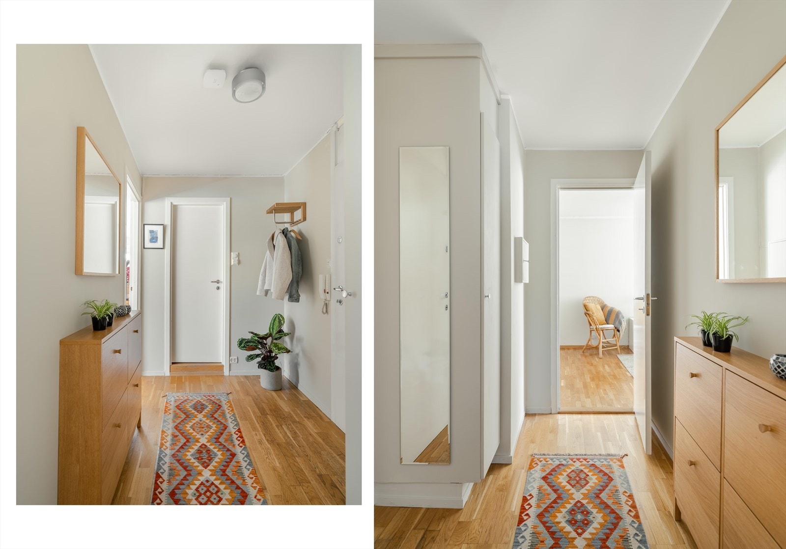 Entréen er et lyst og fint sted å komme inn, og har integrert garderobe. Galleribilde