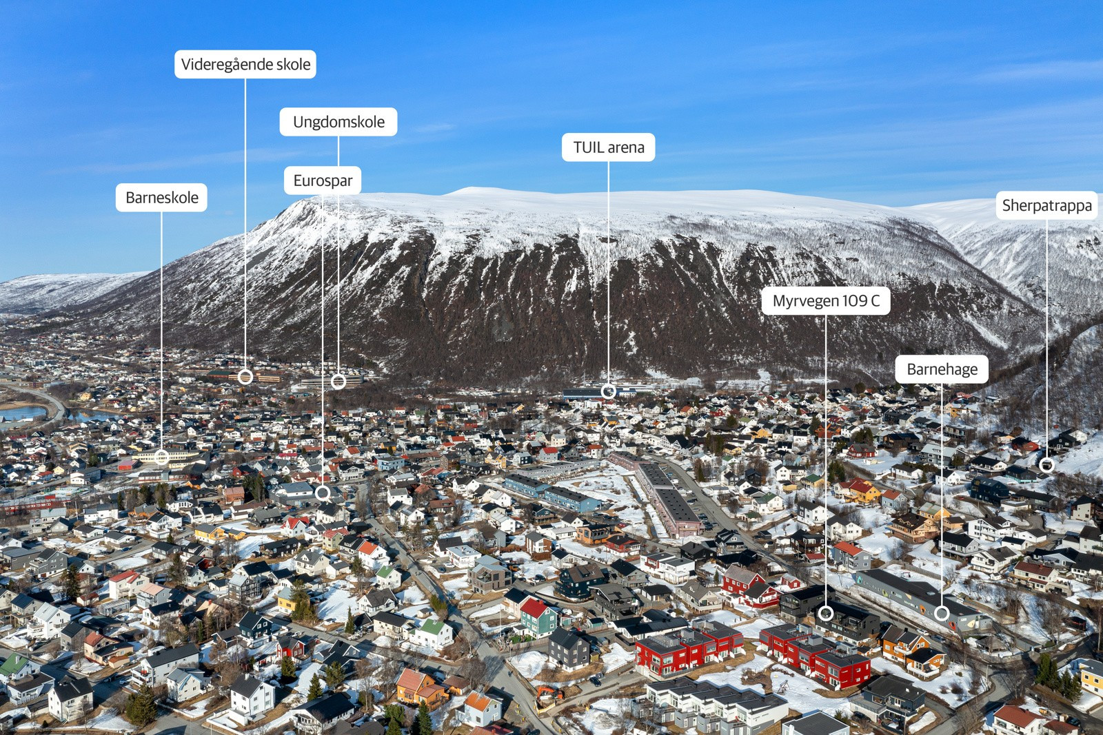 Boligen ligger sentralt plassert midt i Tromsdalen. Kort vei til det meste!