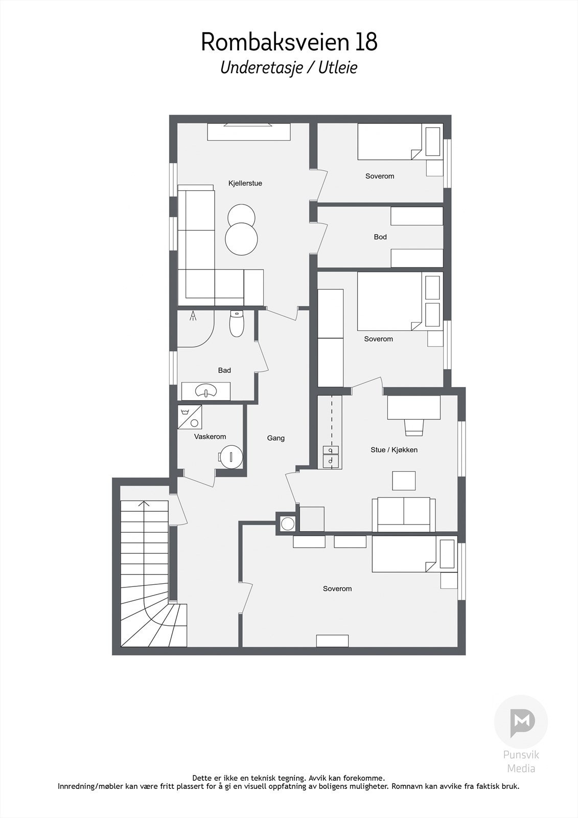 Vi skal bevege oss ned i sokkeletasjen og ser derfor raskt over plantegningen Galleribilde