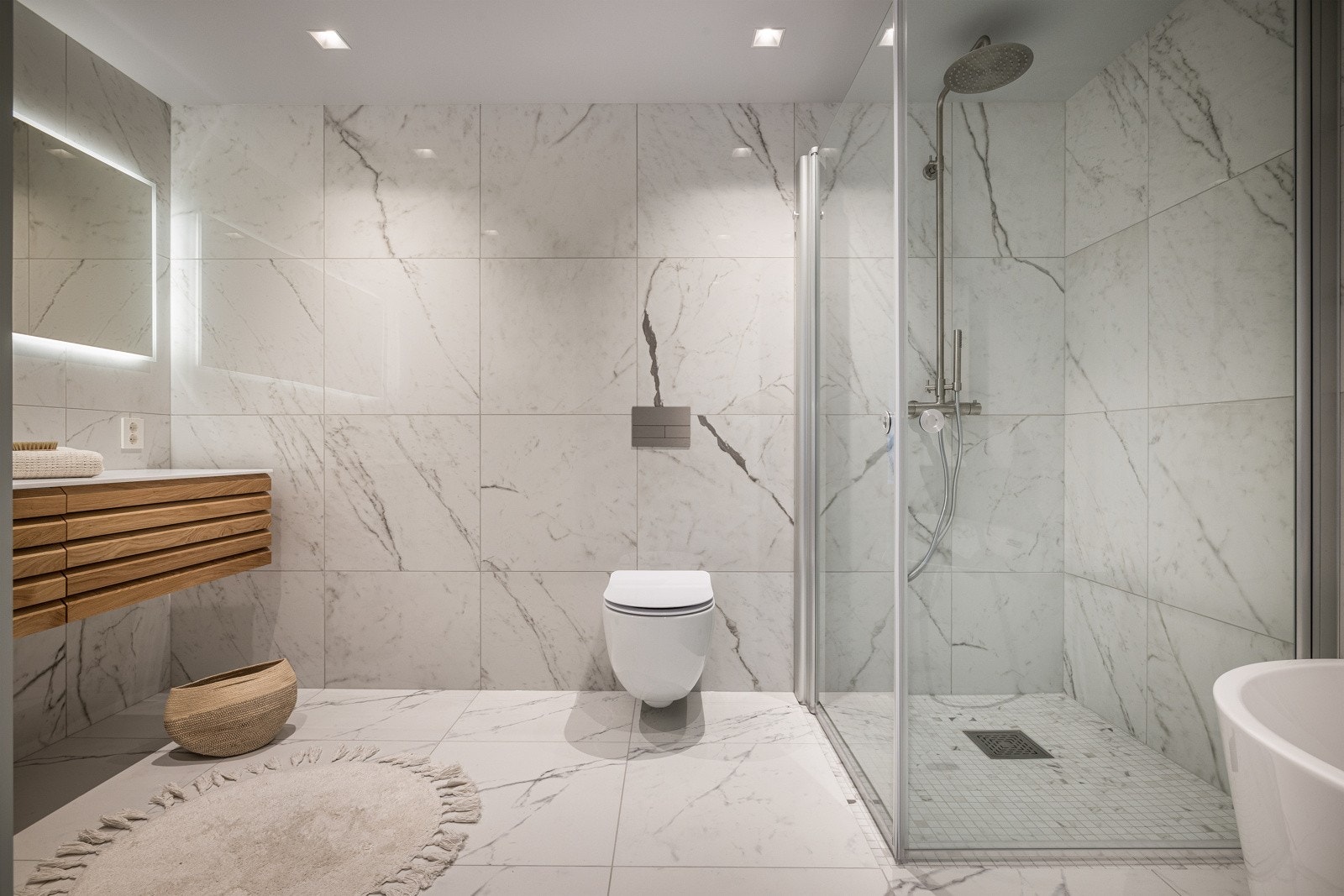 Lekre fliser i marmor utførelse levert av Bergersen flis. Galleribilde